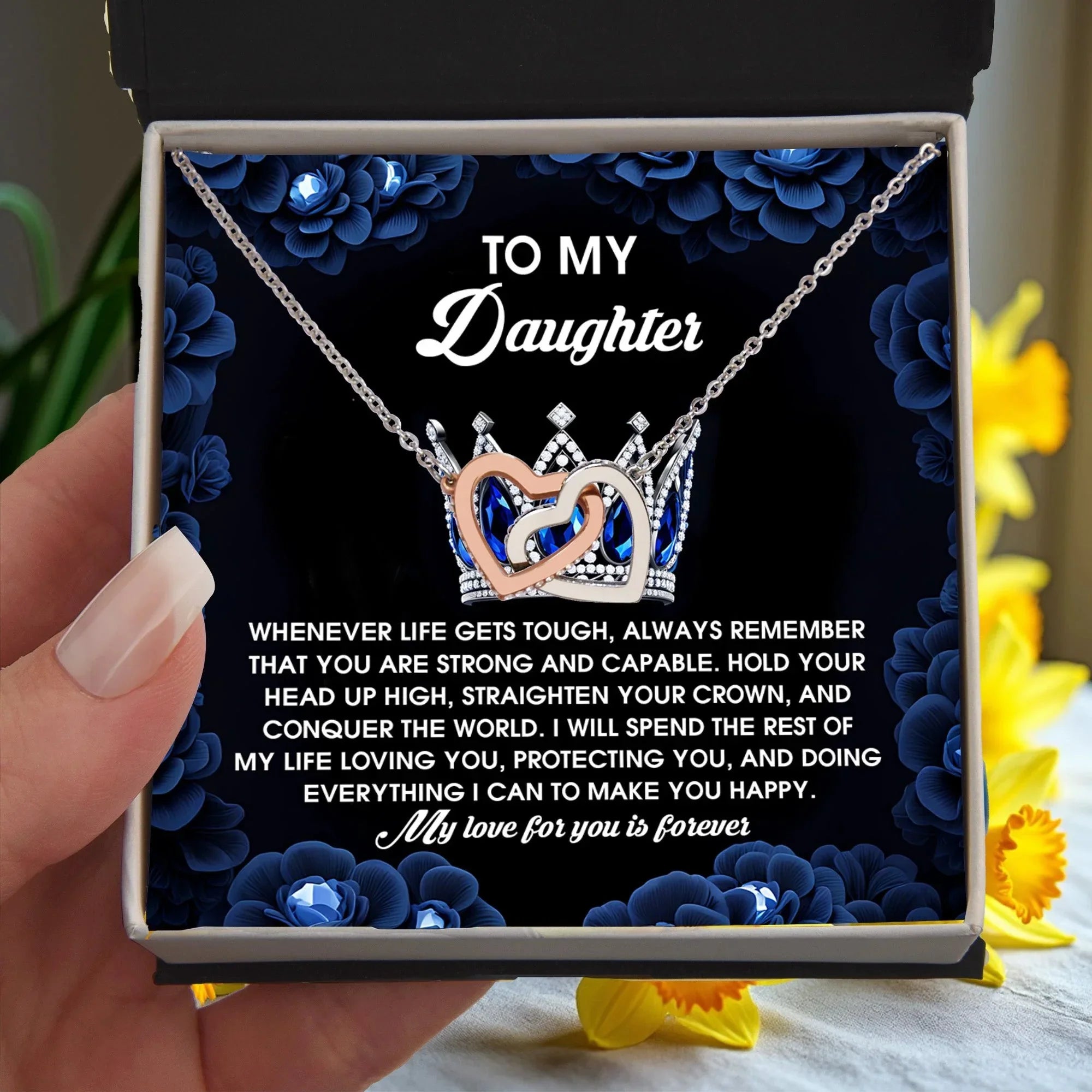 To My Daughter - Strength & Unwavering Love - Interlocking Hearts Necklace
