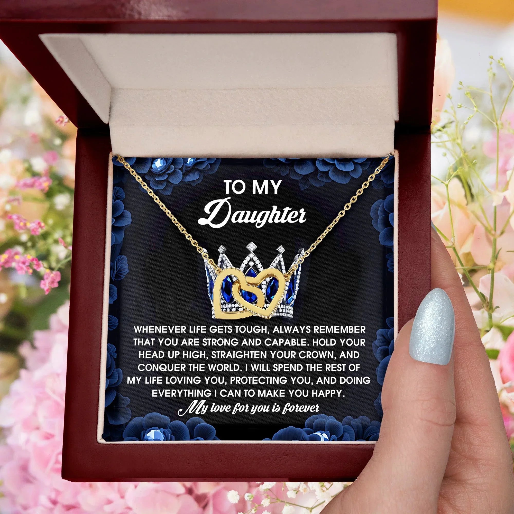 To My Daughter - Strength & Unwavering Love - Interlocking Hearts Necklace