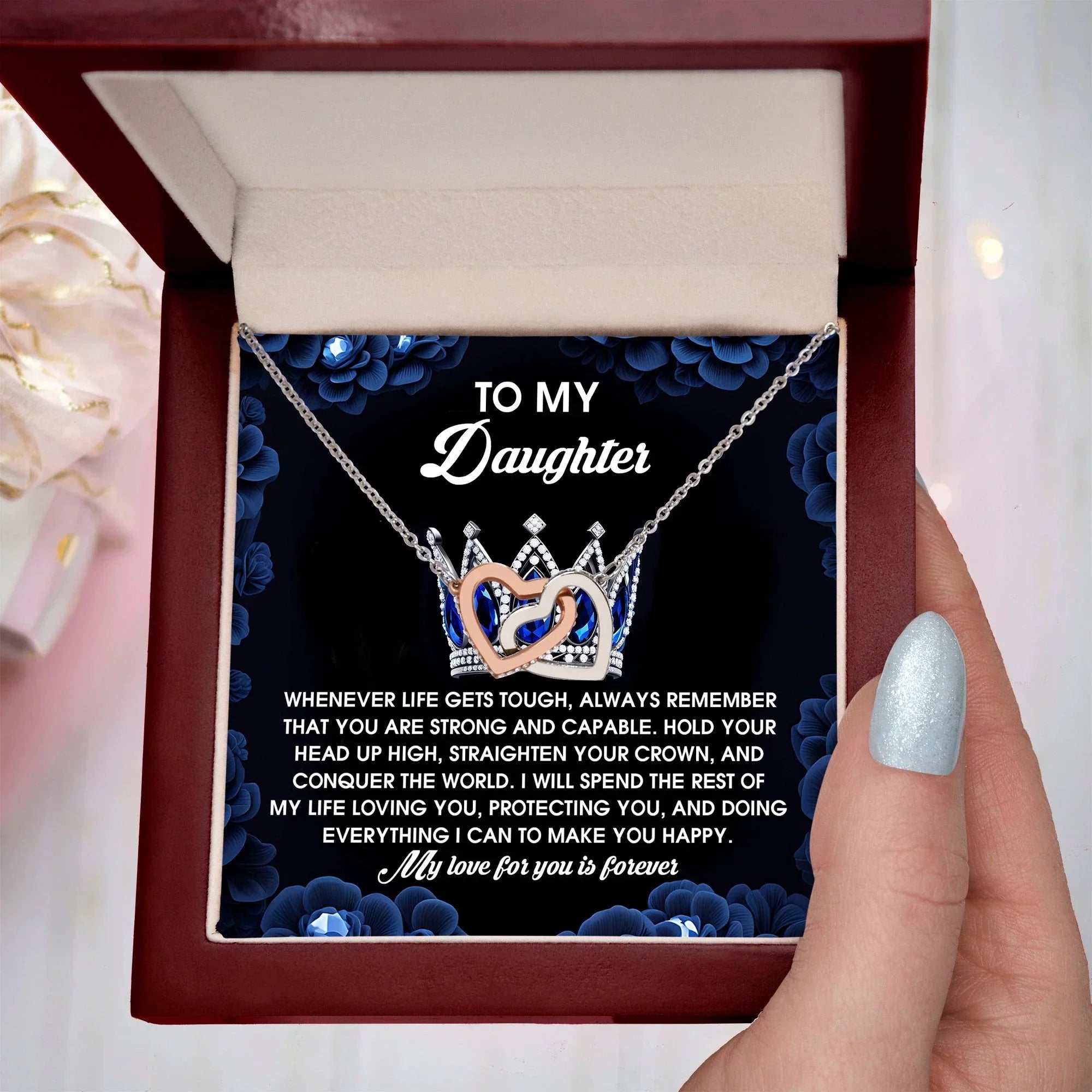 To My Daughter - Strength & Unwavering Love - Interlocking Hearts Necklace