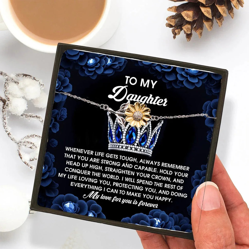 Daughter Sunflower Bracelet - Straighten Your Crown – 925 Sterling Silver with 18K Gold-Plated Petals – Inspirational Jewelry Gift from Parent – Includes Heartfelt Message Card