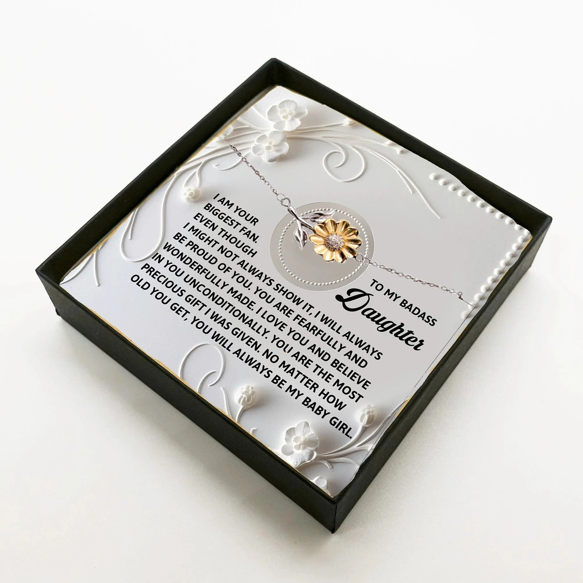 Badass Daughter Sunflower Bracelet – I Am Your Biggest Fan – Birthday, Graduation, Christmas Jewelry Gift From Parent