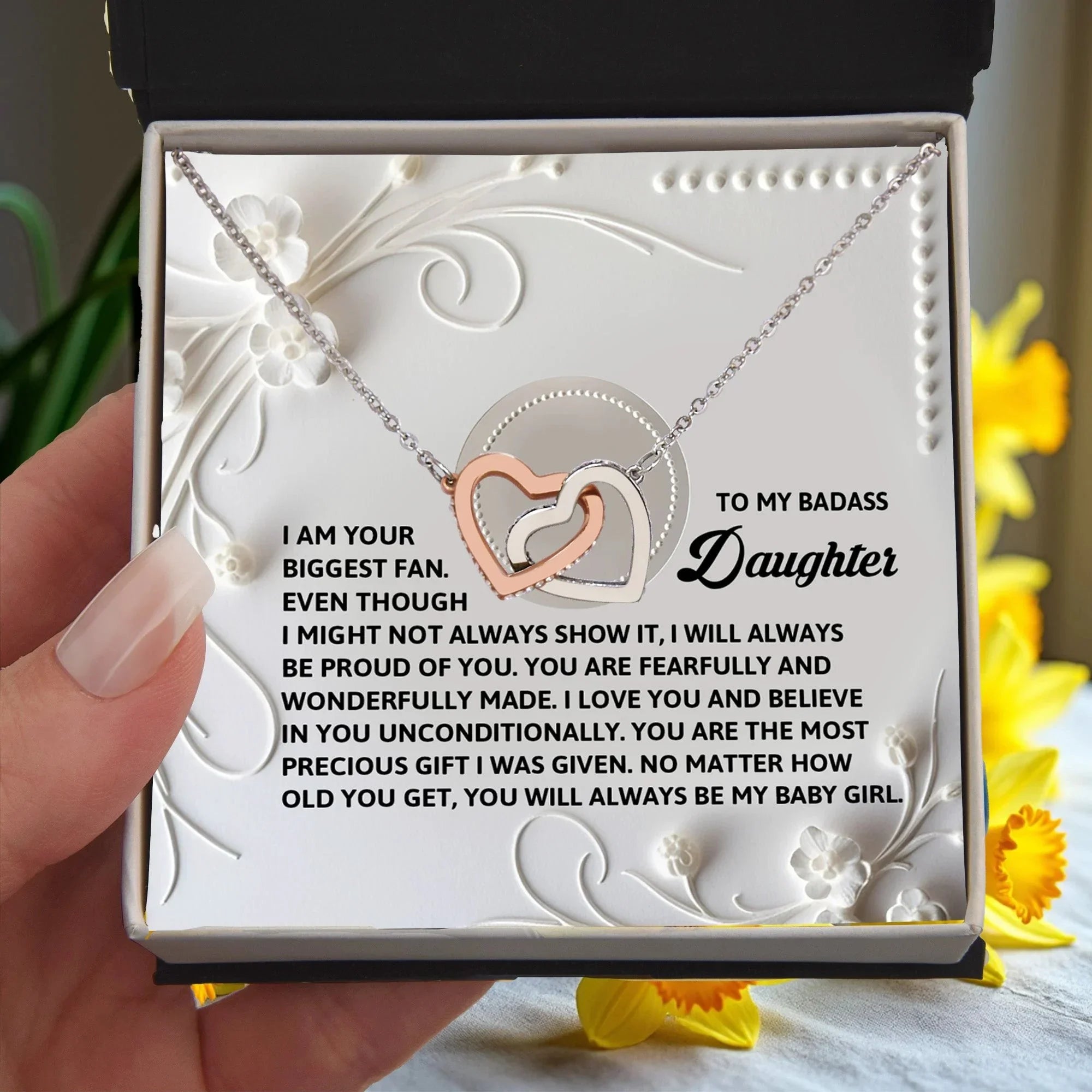 To My Badass Daughter - A Bold & Heartfelt Gift of Love -Interlocking Hearts Necklace
