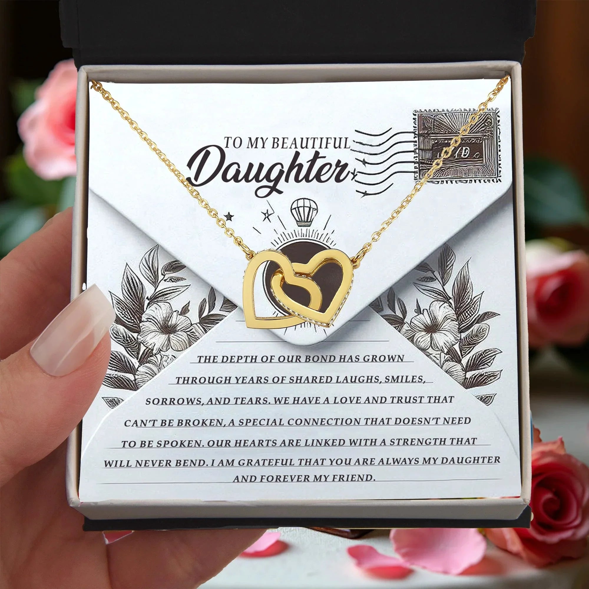 To My Beautiful Daughter - Forever My Friend - Interlocking Hearts Necklace