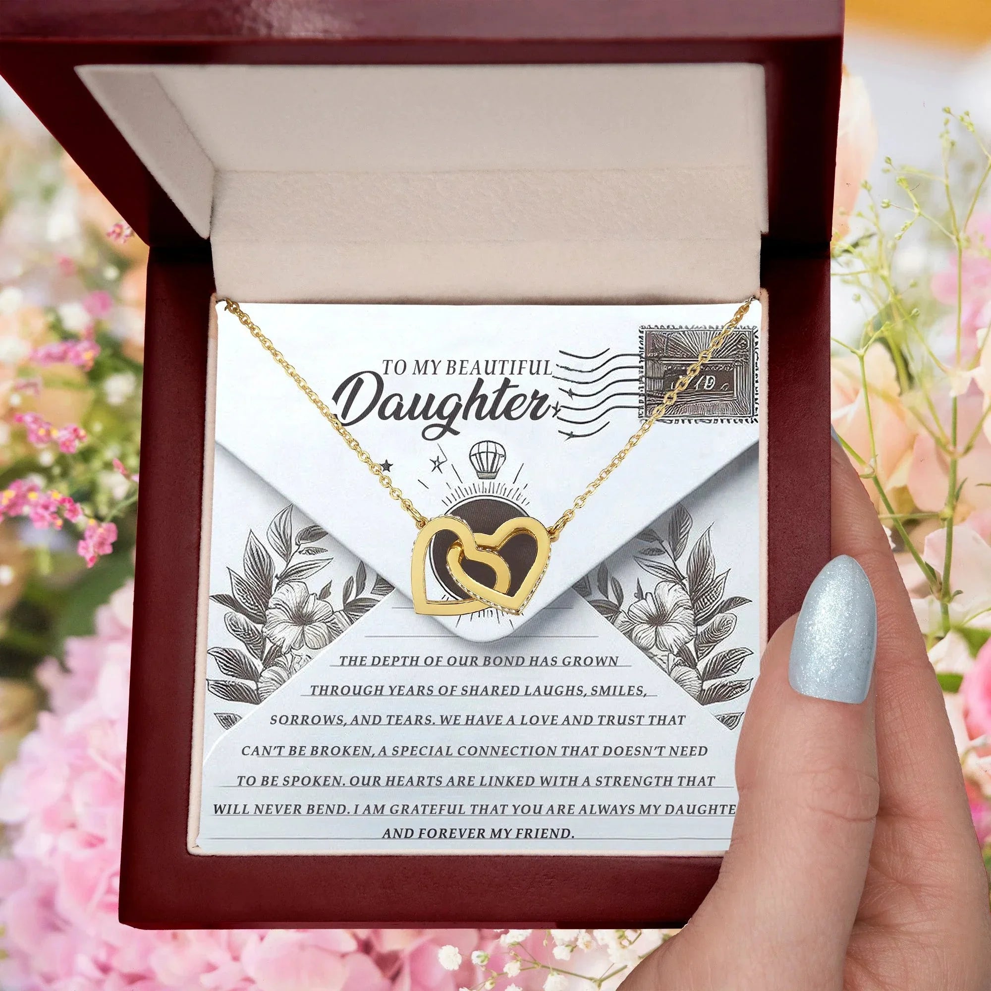 To My Beautiful Daughter - Forever My Friend - Interlocking Hearts Necklace