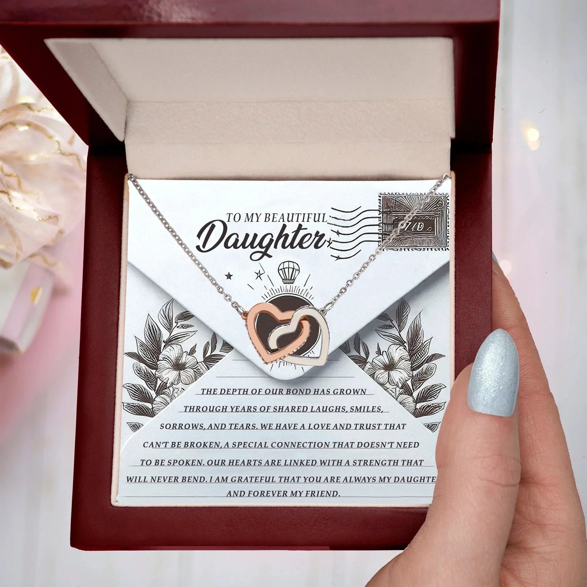 To My Beautiful Daughter - Forever My Friend - Interlocking Hearts Necklace