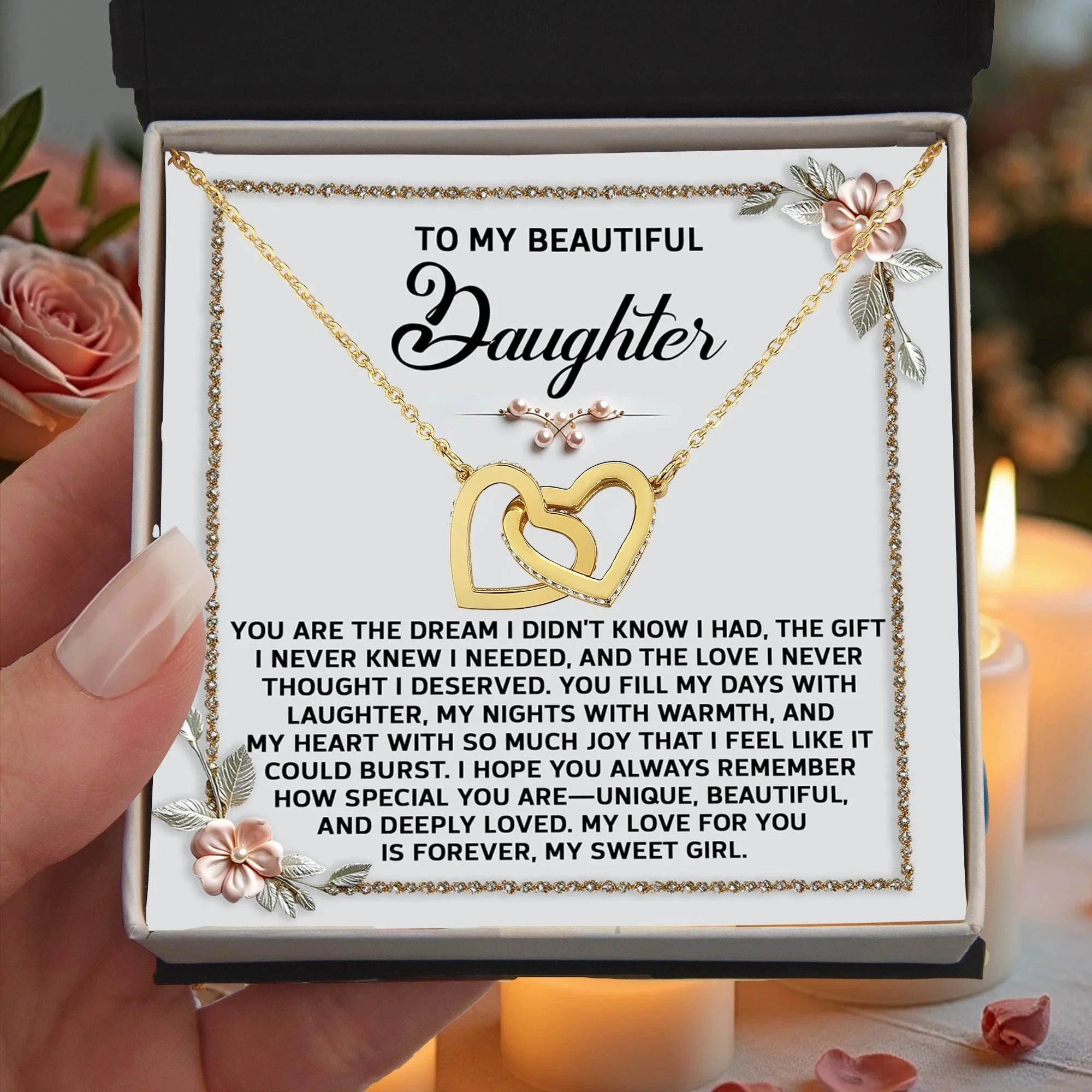 To My Beautiful Daughter - A Sentimental Gift of Love & Joy - Interlocking Hearts Necklace