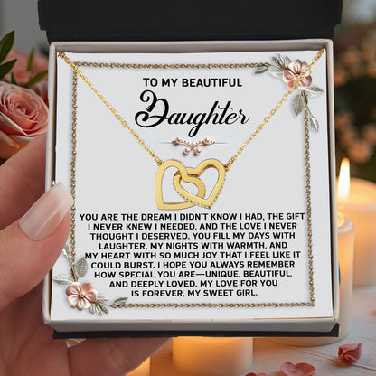 To My Beautiful Daughter - A Sentimental Gift of Love & Joy - Interlocking Hearts Necklace - Mallard Moon Gift Shop