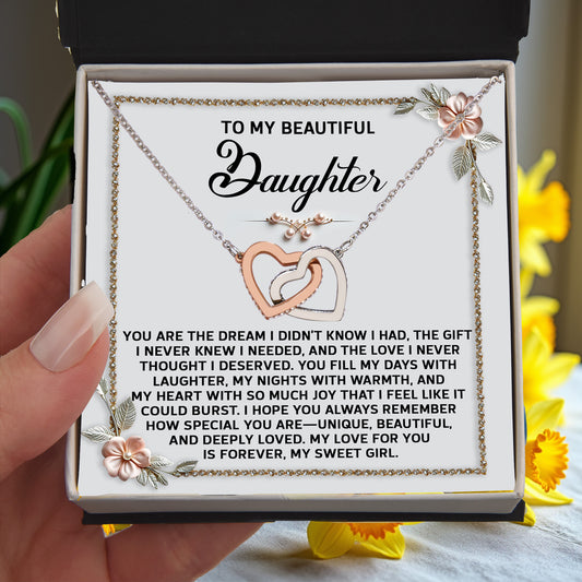 To My Beautiful Daughter - A Sentimental Gift of Love & Joy - Interlocking Hearts Necklace - Mallard Moon Gift Shop