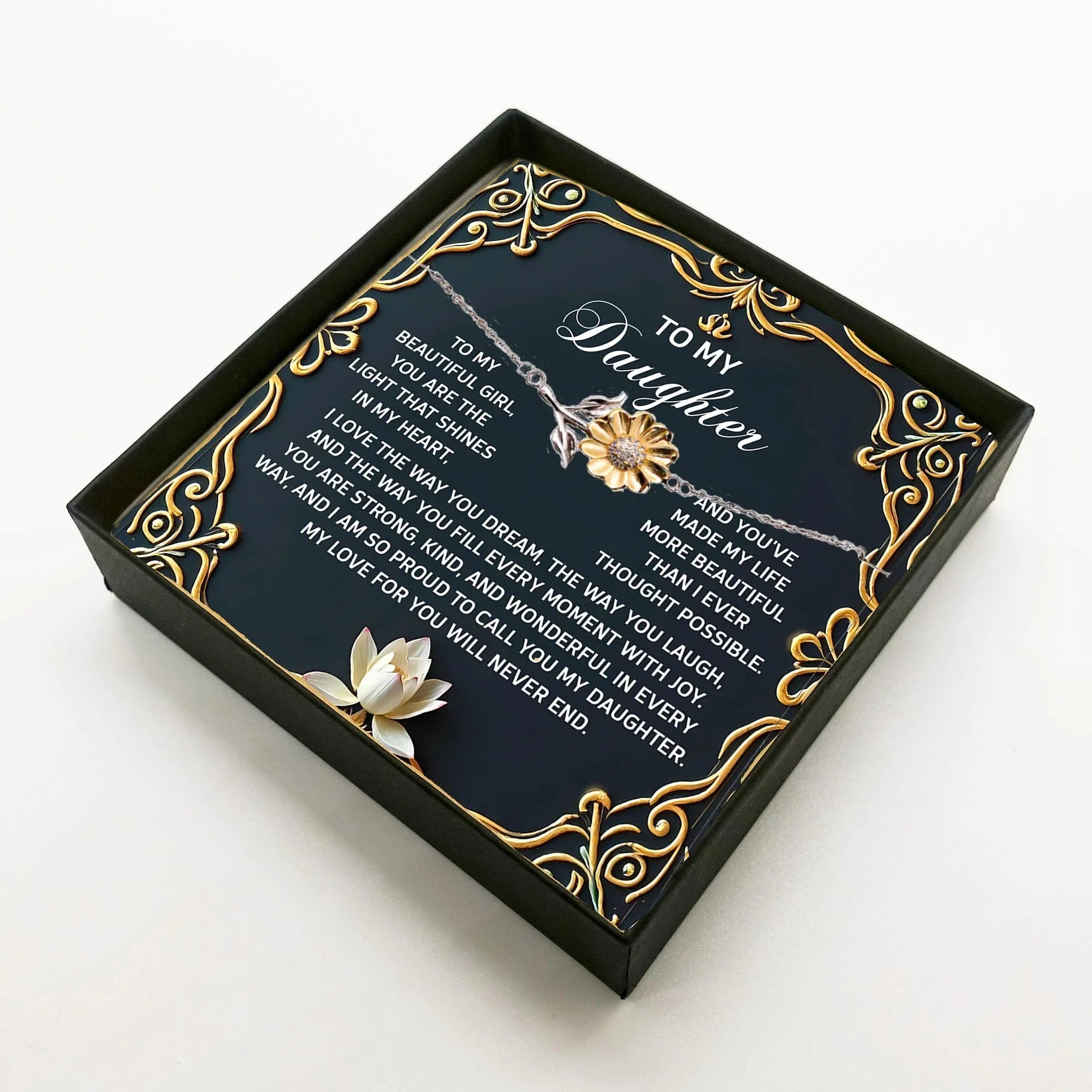 Daughter Sunflower Bracelet Sterling Silver with 18K Gold-Plated Petals – Sentimental Jewelry Birthday, Graduation, Christmas Gift – You Are The Light That Shines