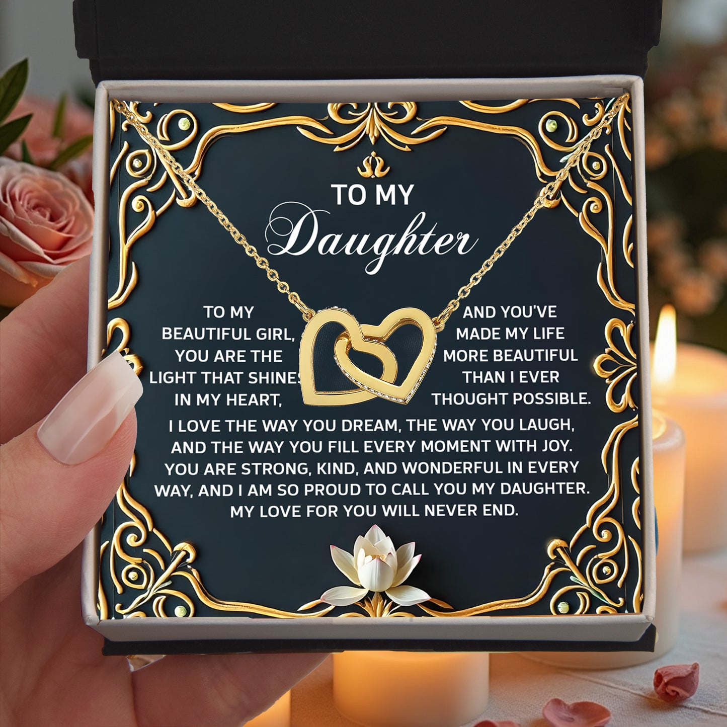 To My Daughter A Heartfelt Gift of Love & Pride Interlocking Hearts Necklace – A Timeless Symbol of Love & Pride - Mallard Moon Gift Shop