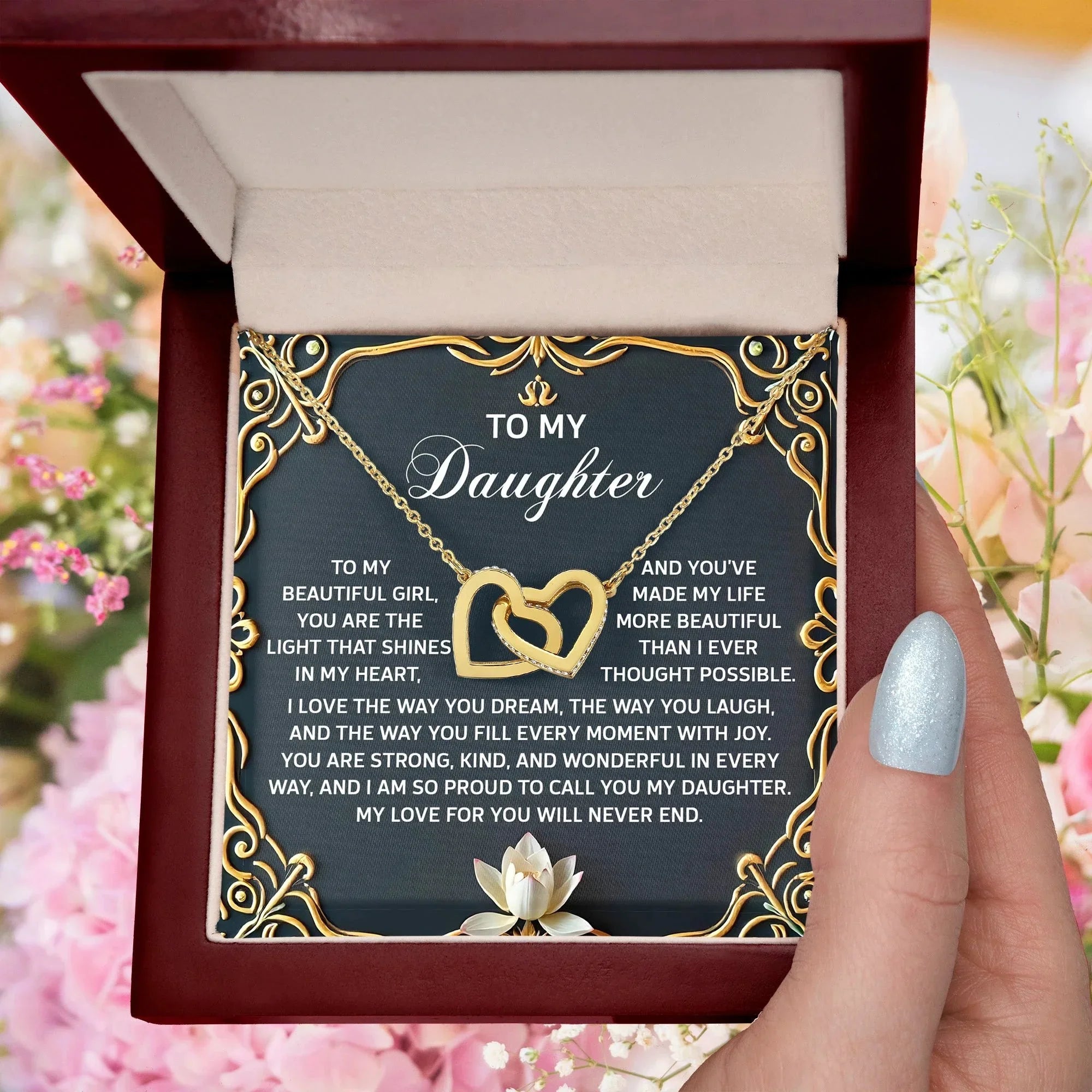 To My Daughter A Heartfelt Gift of Love & Pride Interlocking Hearts Necklace – A Timeless Symbol of Love & Pride