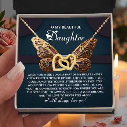 To My Beautiful Daughter- Never Feel Alone - Interlocking Hearts Necklace - Mallard Moon Gift Shop
