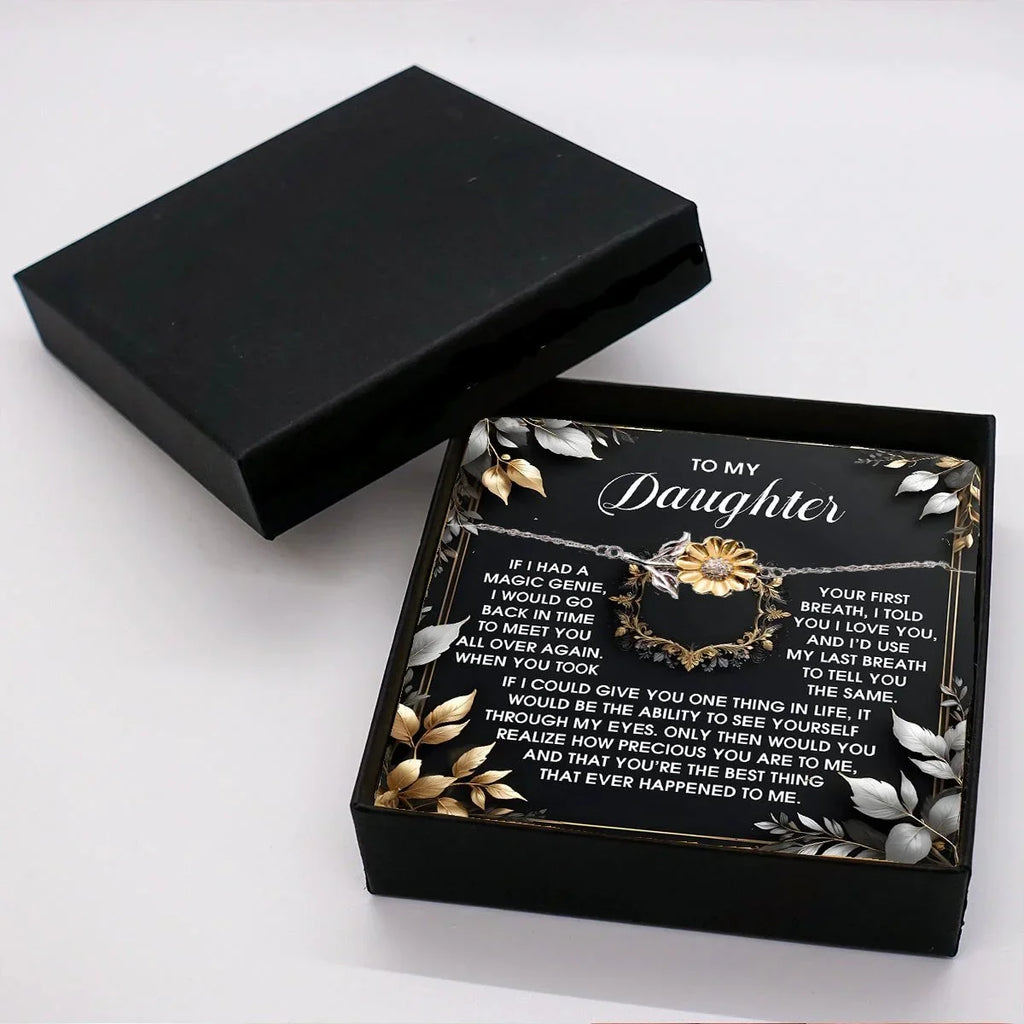 Daughter Sunflower Bracelet Sterling Silver with 18K Gold-Plated Petals – Sentimental Birthday, Graduation Christmas Jewelry Gift from Parent – Includes Heartfelt Message Card
