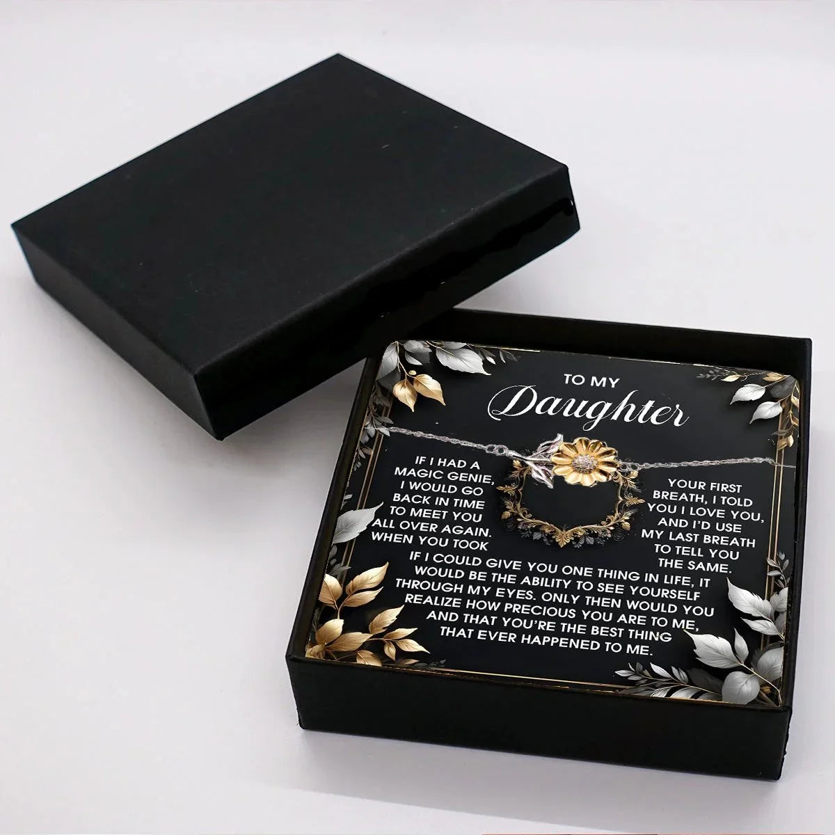 Daughter Sunflower Bracelet Sterling Silver with 18K Gold-Plated Petals – Sentimental Birthday, Graduation Christmas Jewelry Gift from Parent – Includes Heartfelt Message Card