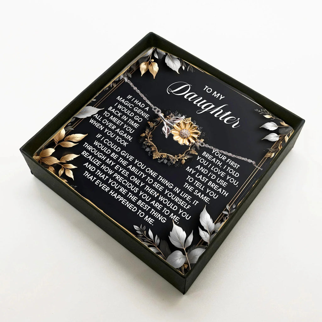 Daughter Sunflower Bracelet Sterling Silver with 18K Gold-Plated Petals – Sentimental Birthday, Graduation Christmas Jewelry Gift from Parent – Includes Heartfelt Message Card