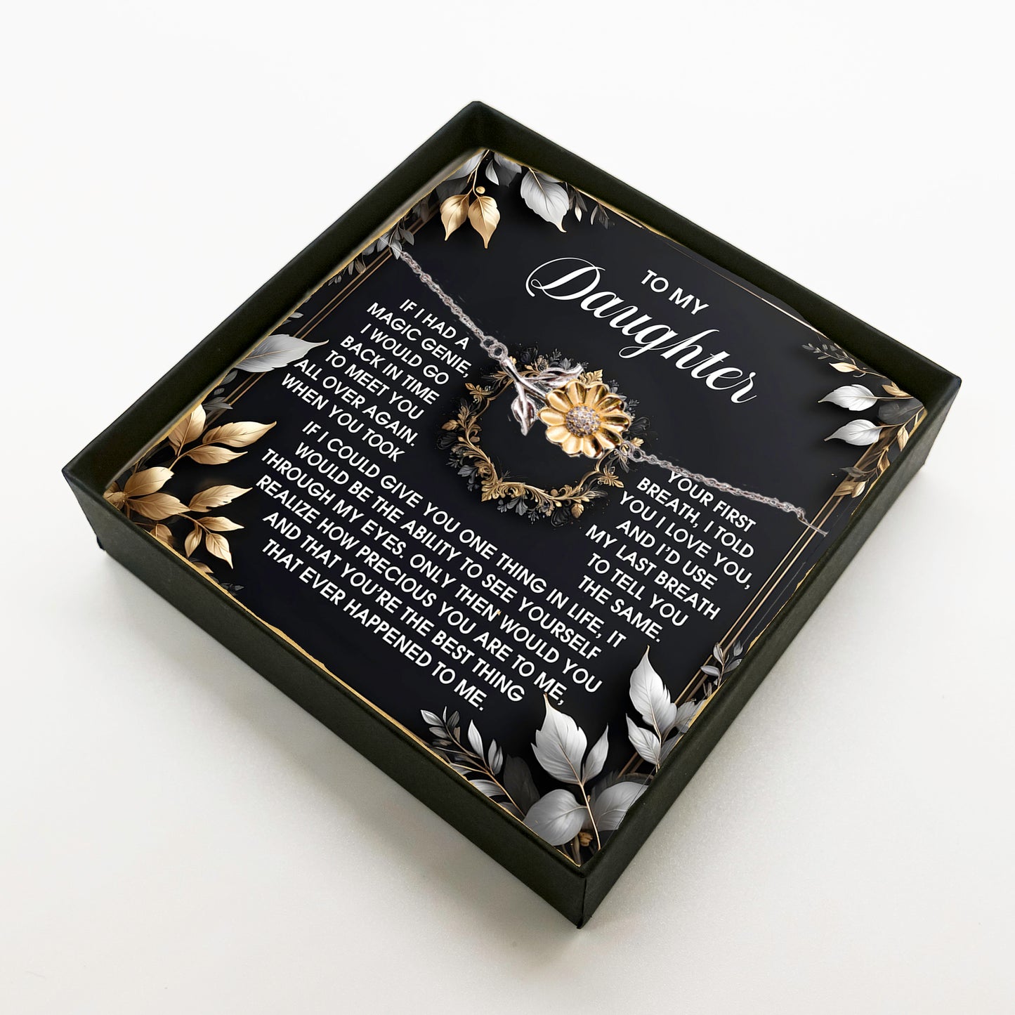 Daughter Sunflower Bracelet Sterling Silver with 18K Gold-Plated Petals – Sentimental Birthday, Graduation Christmas Jewelry Gift from Parent – Includes Heartfelt Message Card - Mallard Moon Gift Shop