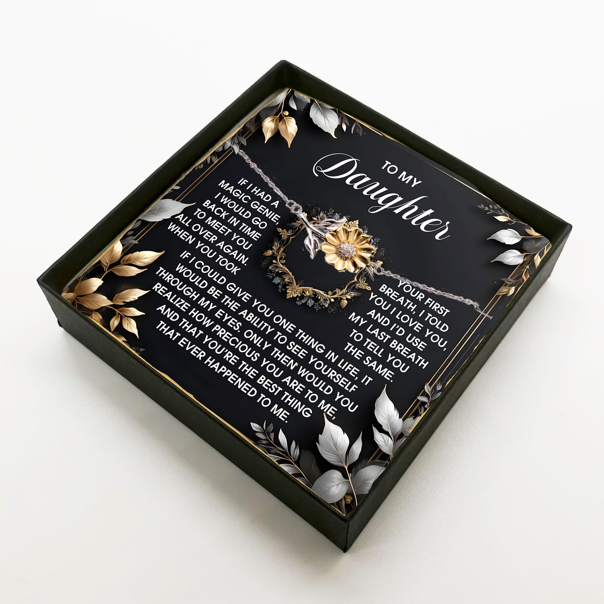 Daughter Sunflower Bracelet Sterling Silver with 18K Gold-Plated Petals – Sentimental Birthday, Graduation Christmas Jewelry Gift from Parent – Includes Heartfelt Message Card - Mallard Moon Gift Shop