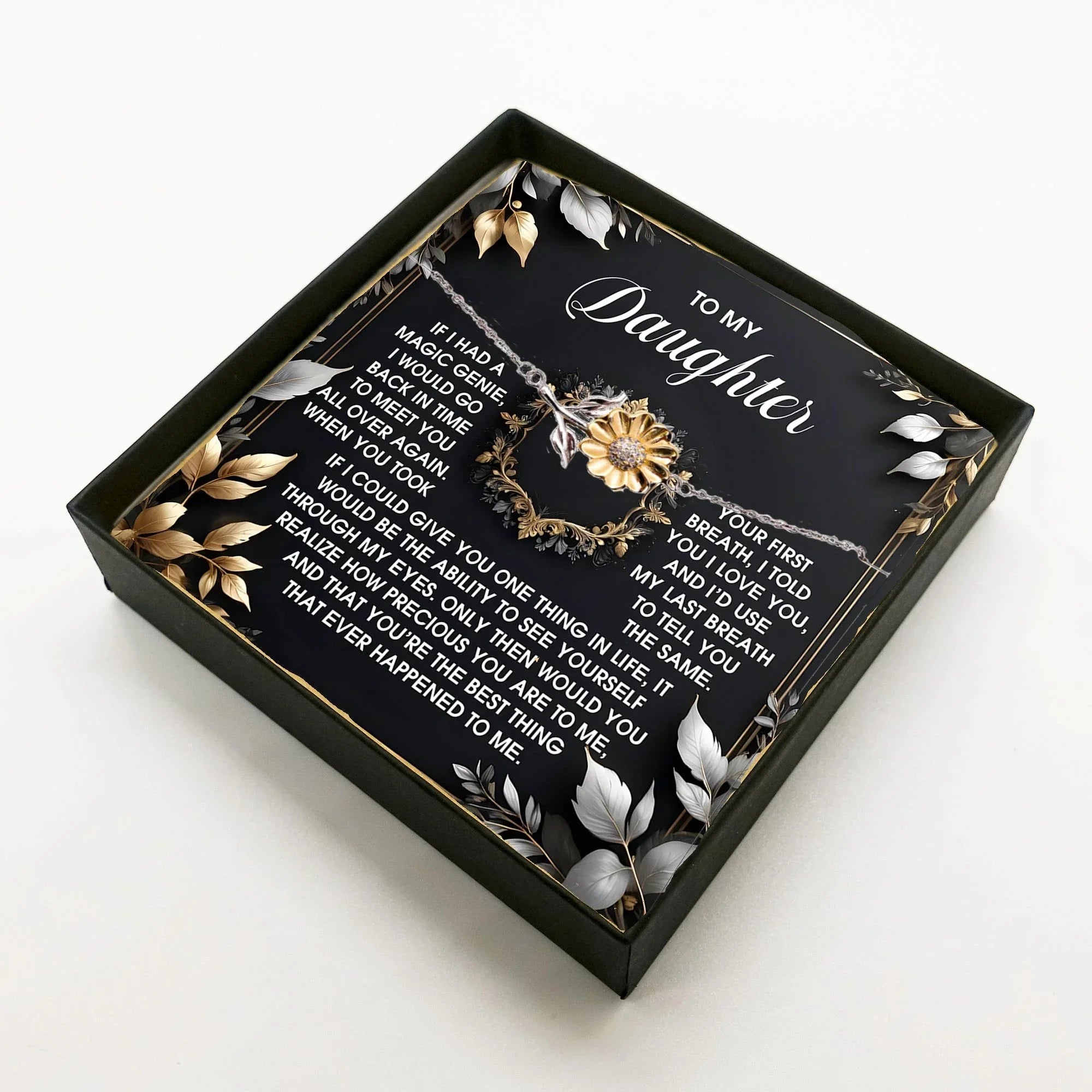 Daughter Sunflower Bracelet Sterling Silver with 18K Gold-Plated Petals – Sentimental Birthday, Graduation Christmas Jewelry Gift from Parent – Includes Heartfelt Message Card