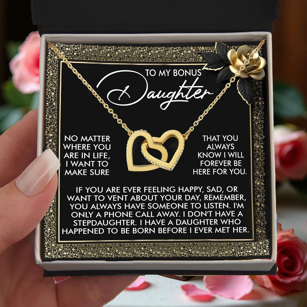 Gift for Bonus Daughter - I Will Forever Be Here for You - Interlocking Hearts Necklace