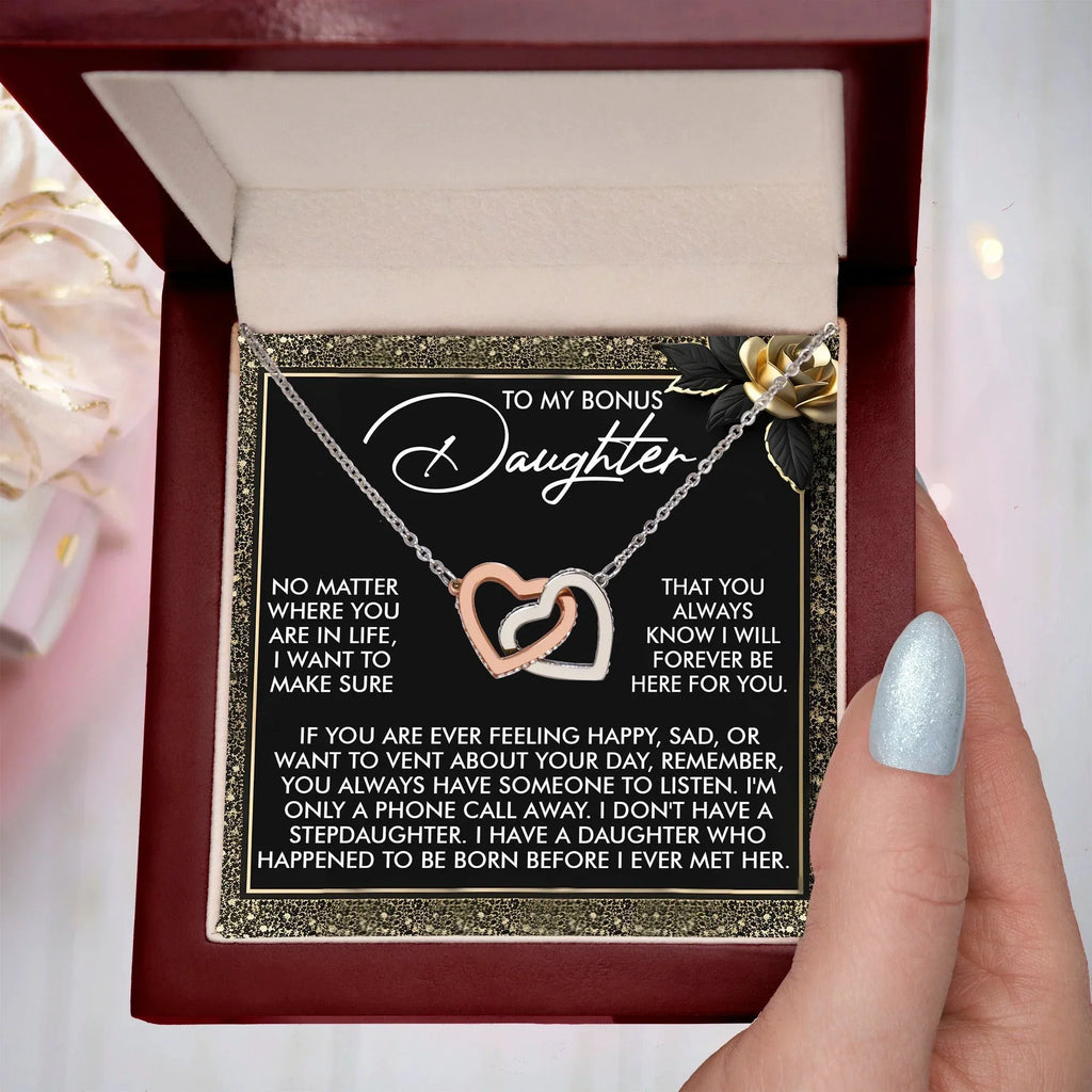 Gift for Bonus Daughter - I Will Forever Be Here for You - Interlocking Hearts Necklace