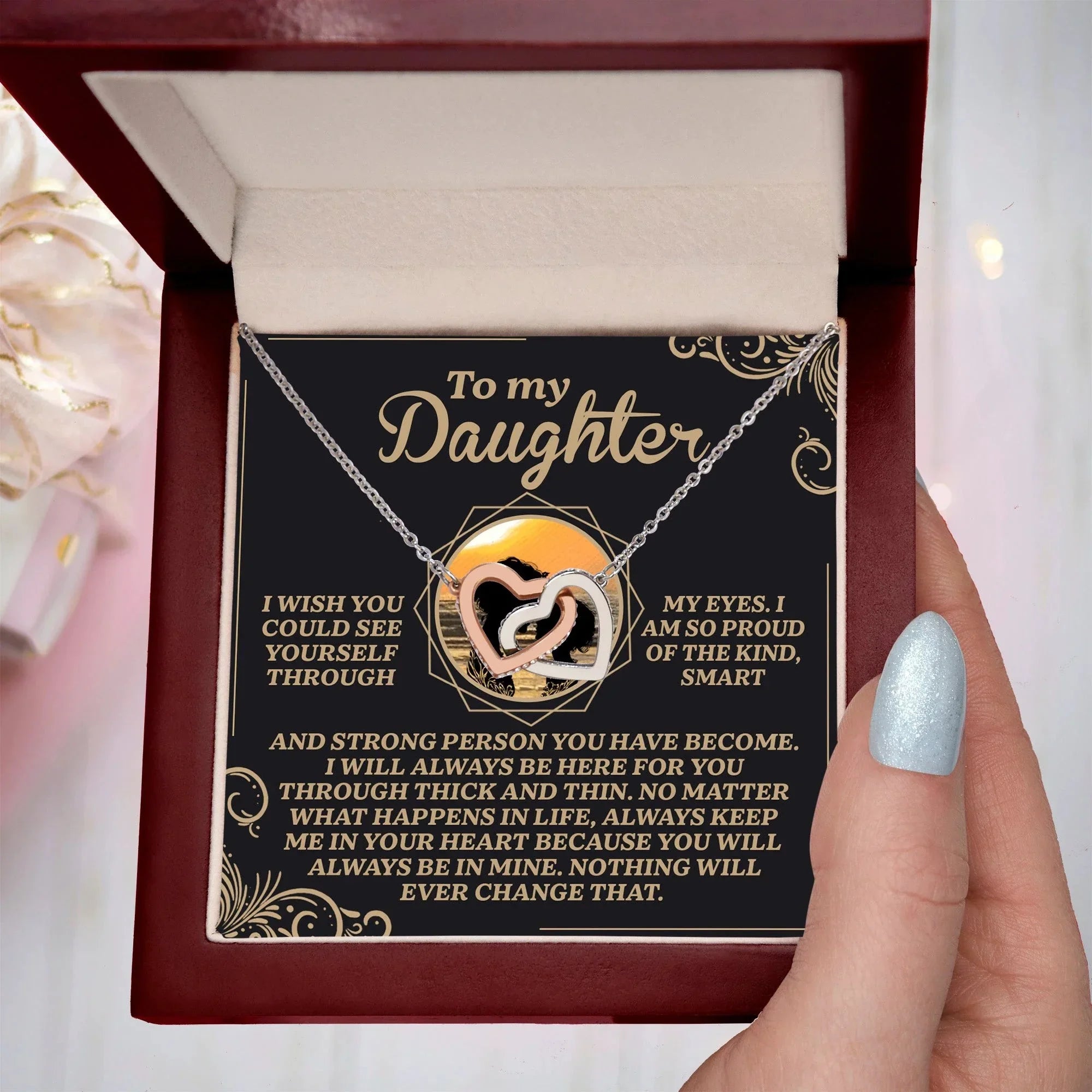 Gift for Daughter - Always Keep Me in Your Heart - Interlocking Hearts Necklace