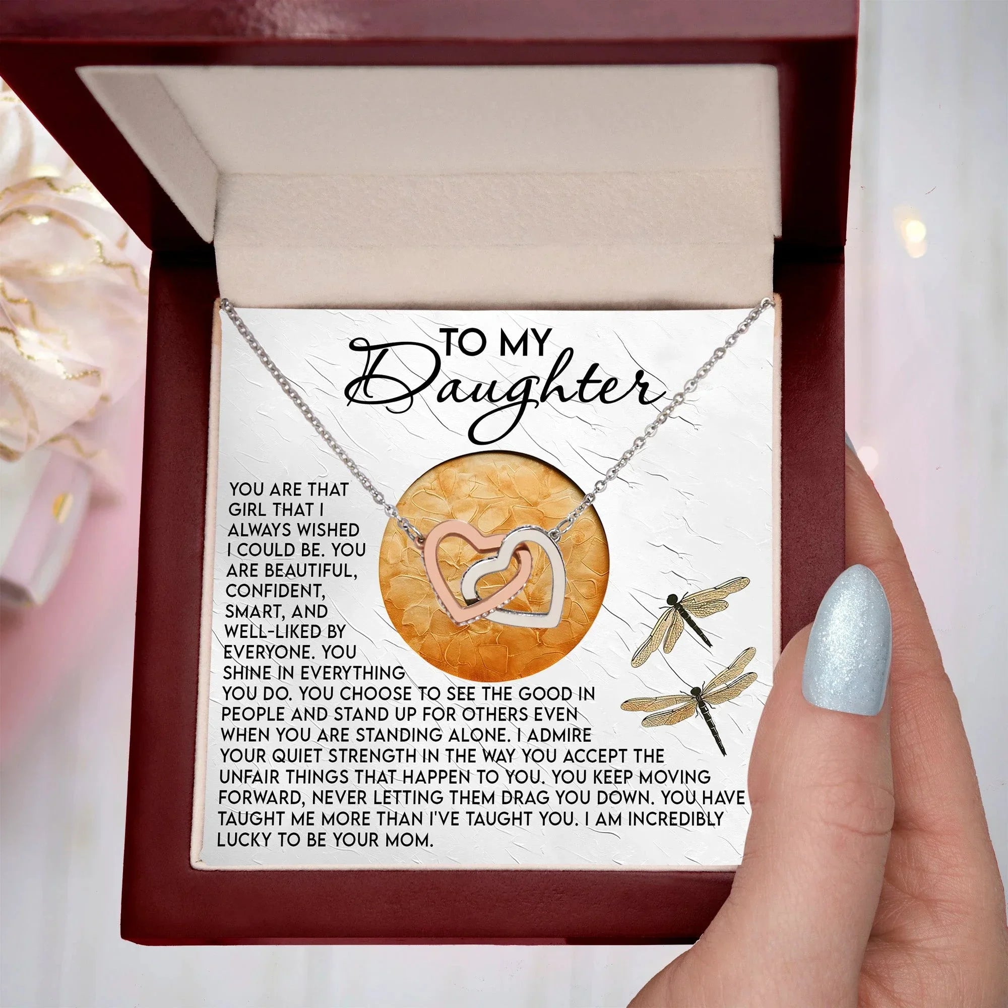To My Daughter - Your Quiet Strength Inspires Me - Interlocking Hearts Necklace