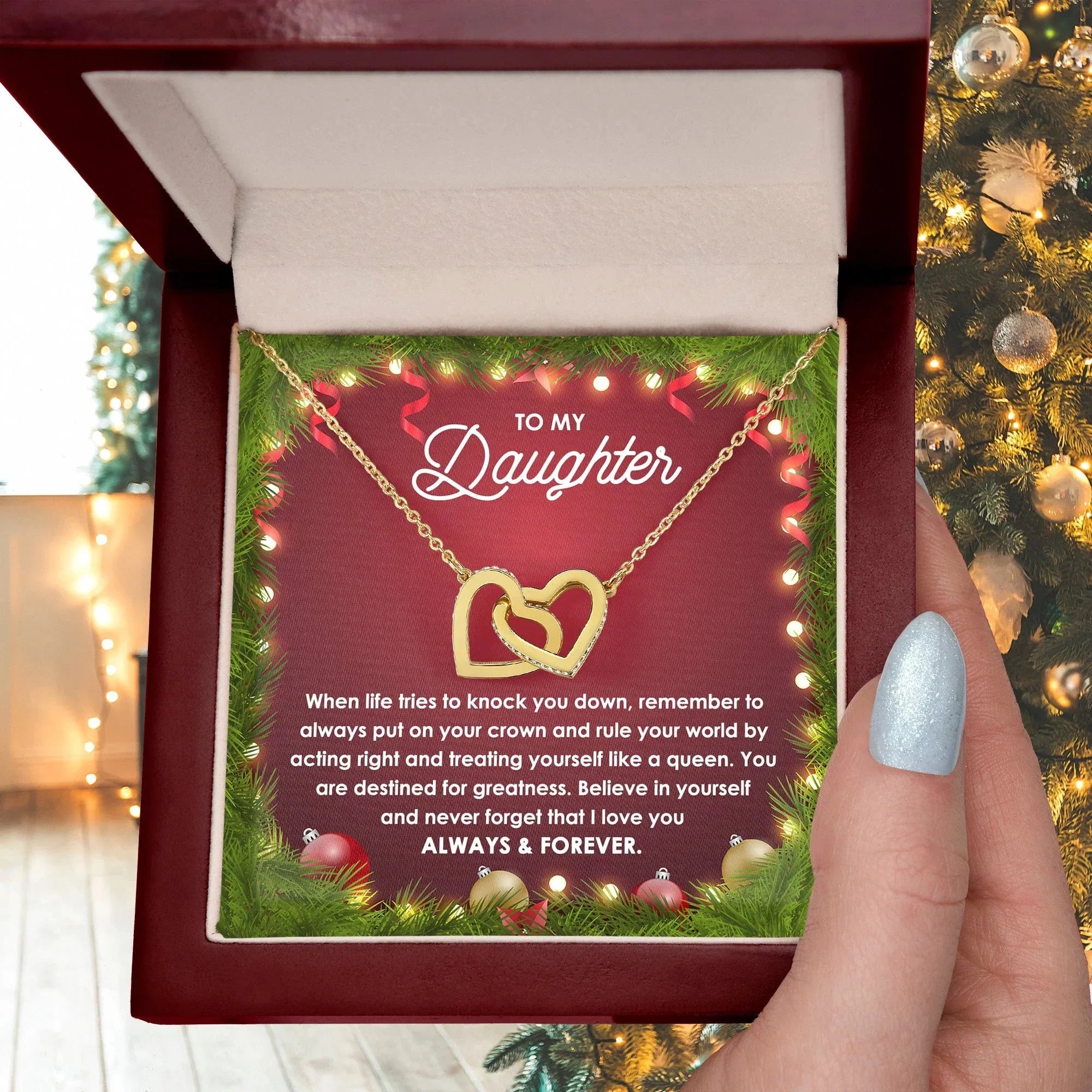 Daughter Gift - You Rule the World - Interlocking Hearts Pendant Necklace Christmas Gift