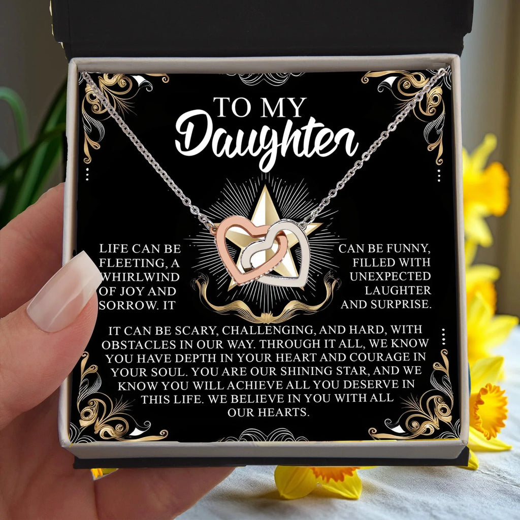 To My Daughter - You Are Our Shining Star - Interlocking Hearts Necklace
