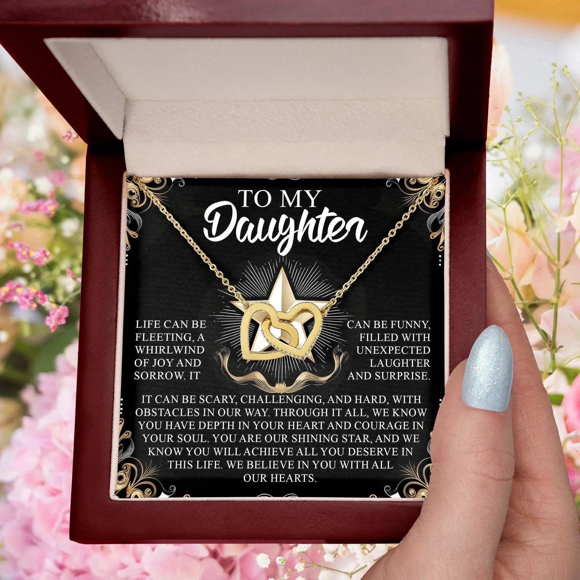 To My Daughter - You Are Our Shining Star - Interlocking Hearts Necklace