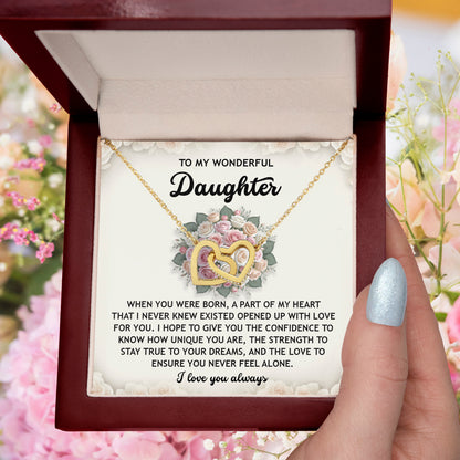 To My Wonderful Daughter -Stay True To Your Dreams- Interlocking Hearts Necklace - Mallard Moon Gift Shop