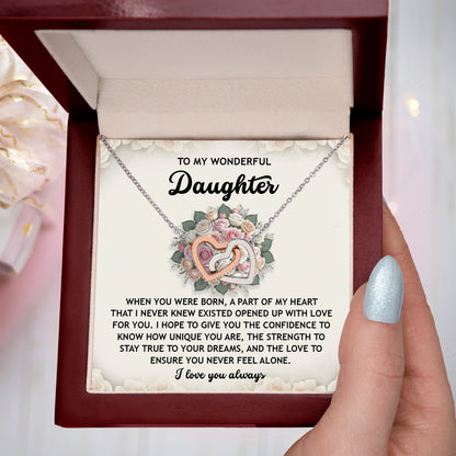 To My Wonderful Daughter -Stay True To Your Dreams- Interlocking Hearts Necklace - Mallard Moon Gift Shop