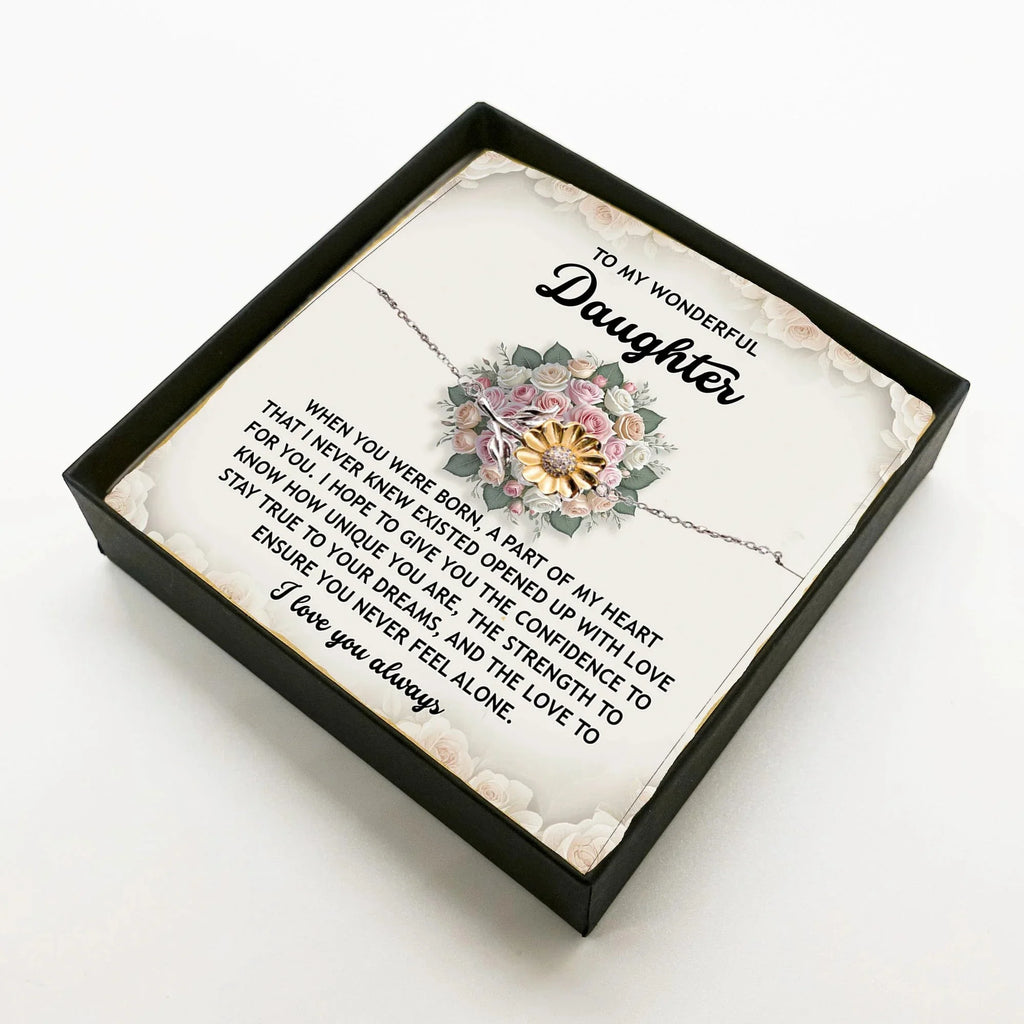 Daughter Sunflower Bracelet – Sentimental Jewelry for Birthday, Graduation, Christmas Gift from Parent – Includes Heartfelt Message Card - Never Feel Alone