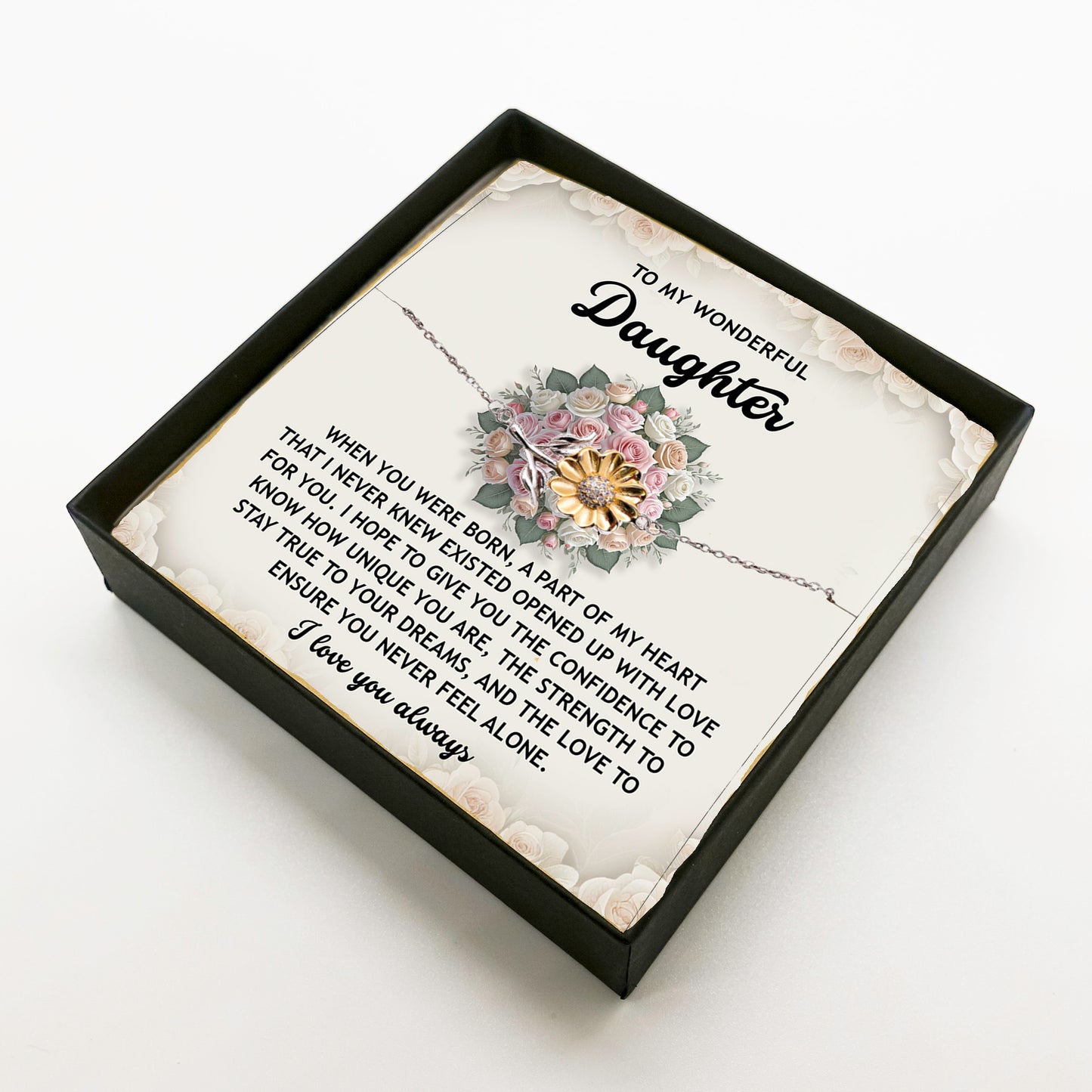 Daughter Sunflower Bracelet  – Sentimental Jewelry for Birthday, Graduation, Christmas Gift from Parent – Includes Heartfelt Message Card - Never Feel Alone - Mallard Moon Gift Shop