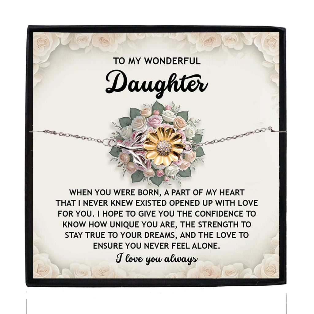 Daughter Sunflower Bracelet – Sentimental Jewelry for Birthday, Graduation, Christmas Gift from Parent – Includes Heartfelt Message Card - Never Feel Alone