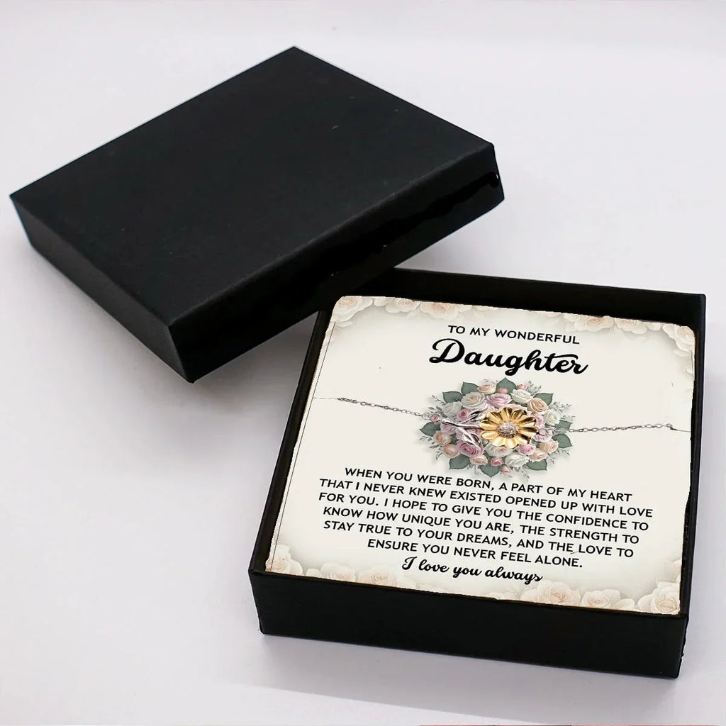 Daughter Sunflower Bracelet – Sentimental Jewelry for Birthday, Graduation, Christmas Gift from Parent – Includes Heartfelt Message Card - Never Feel Alone