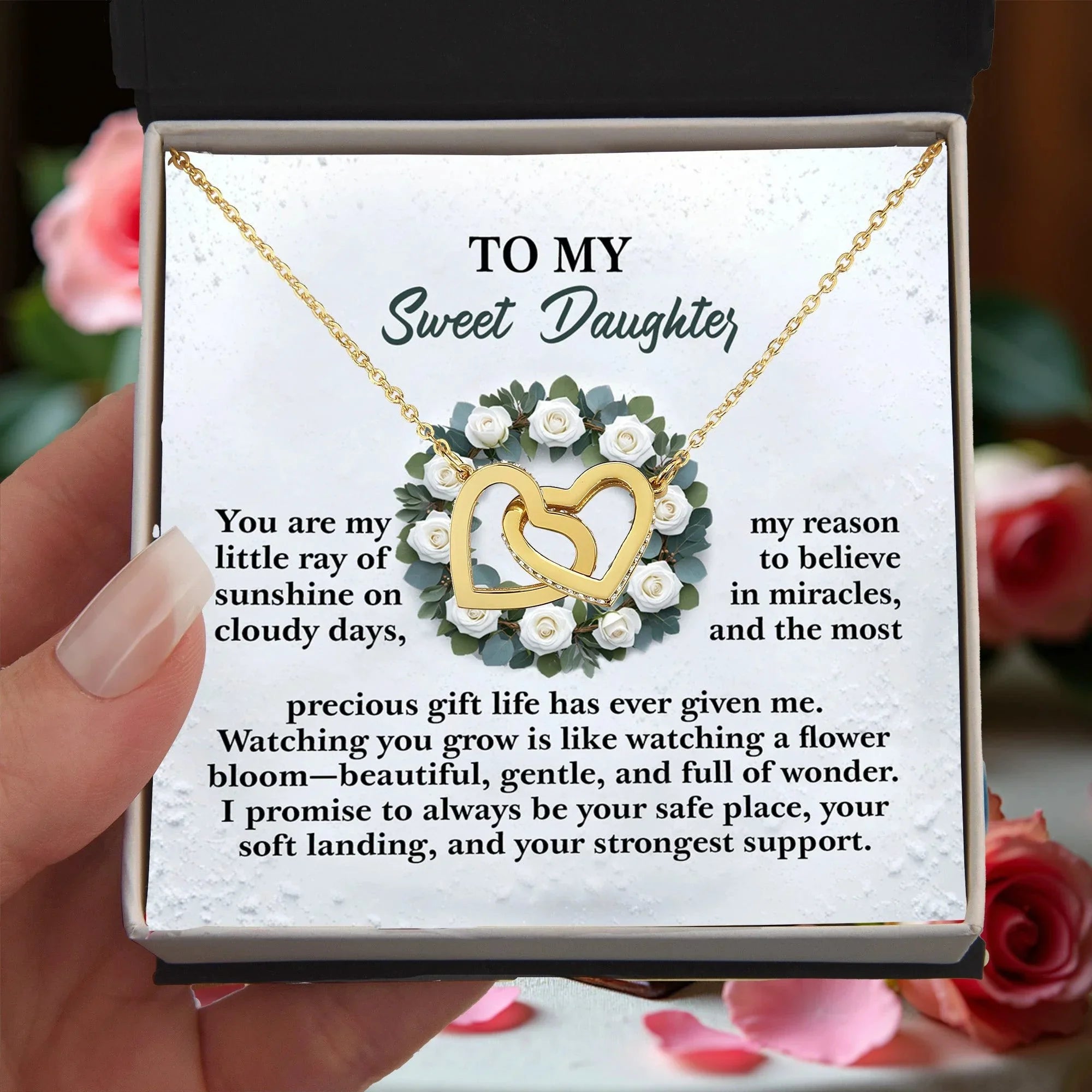 To My Sweet Daughter - A Sentimental Gift of Love & Encouragement - Interlocking Hearts Necklace