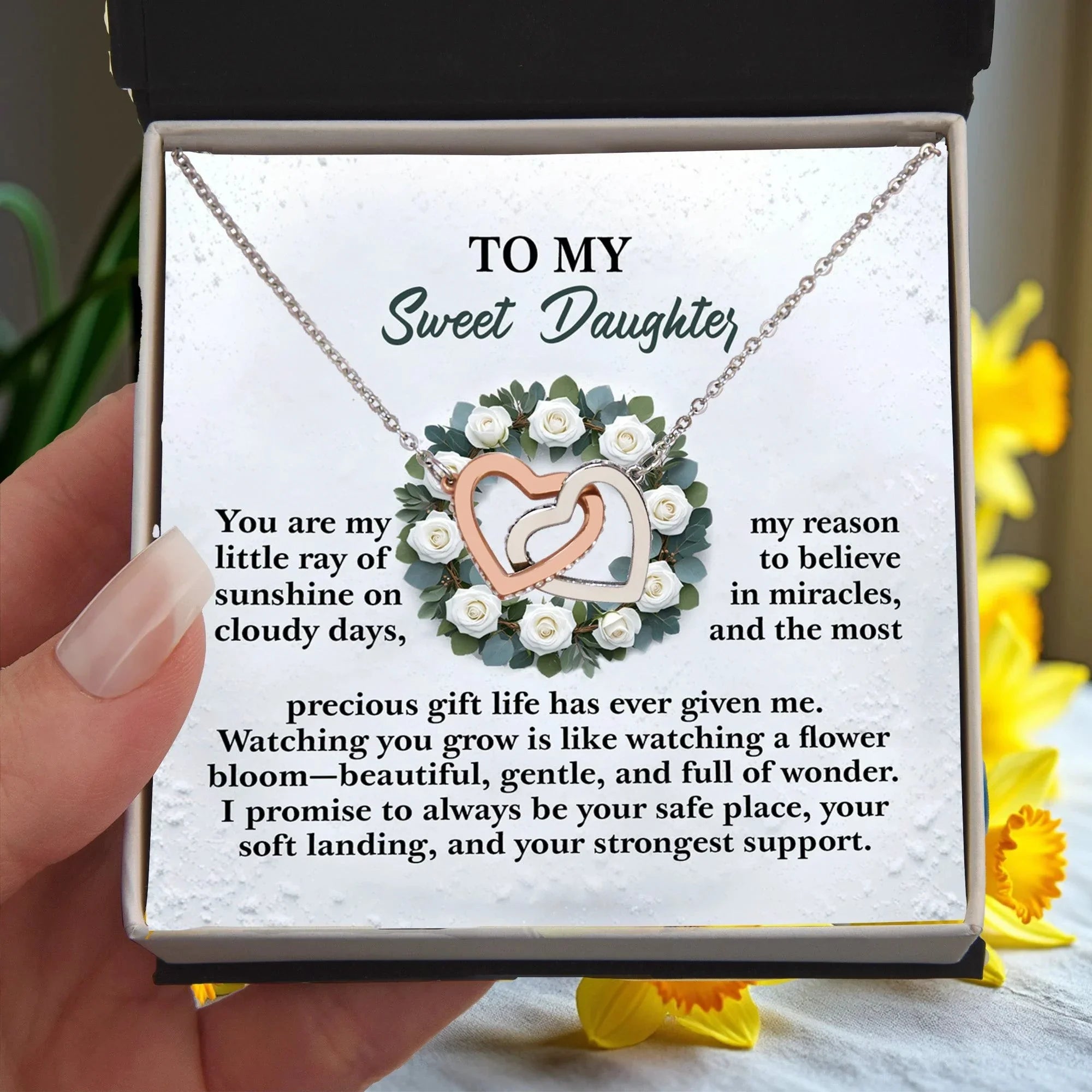 To My Sweet Daughter - A Sentimental Gift of Love & Encouragement - Interlocking Hearts Necklace