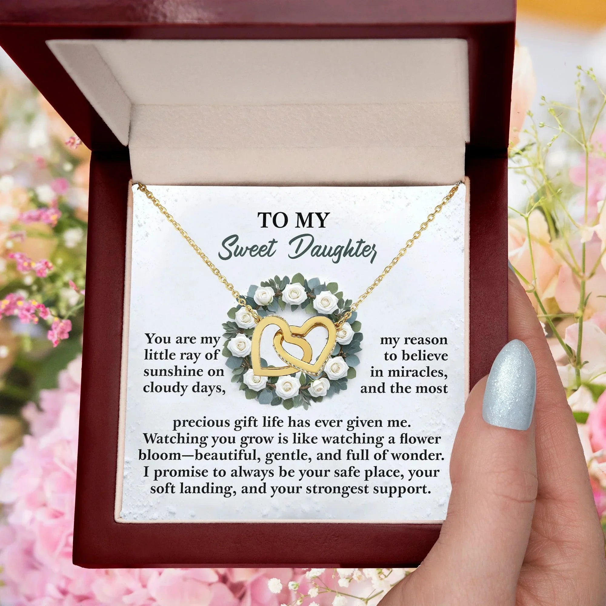 To My Sweet Daughter - A Sentimental Gift of Love & Encouragement - Interlocking Hearts Necklace