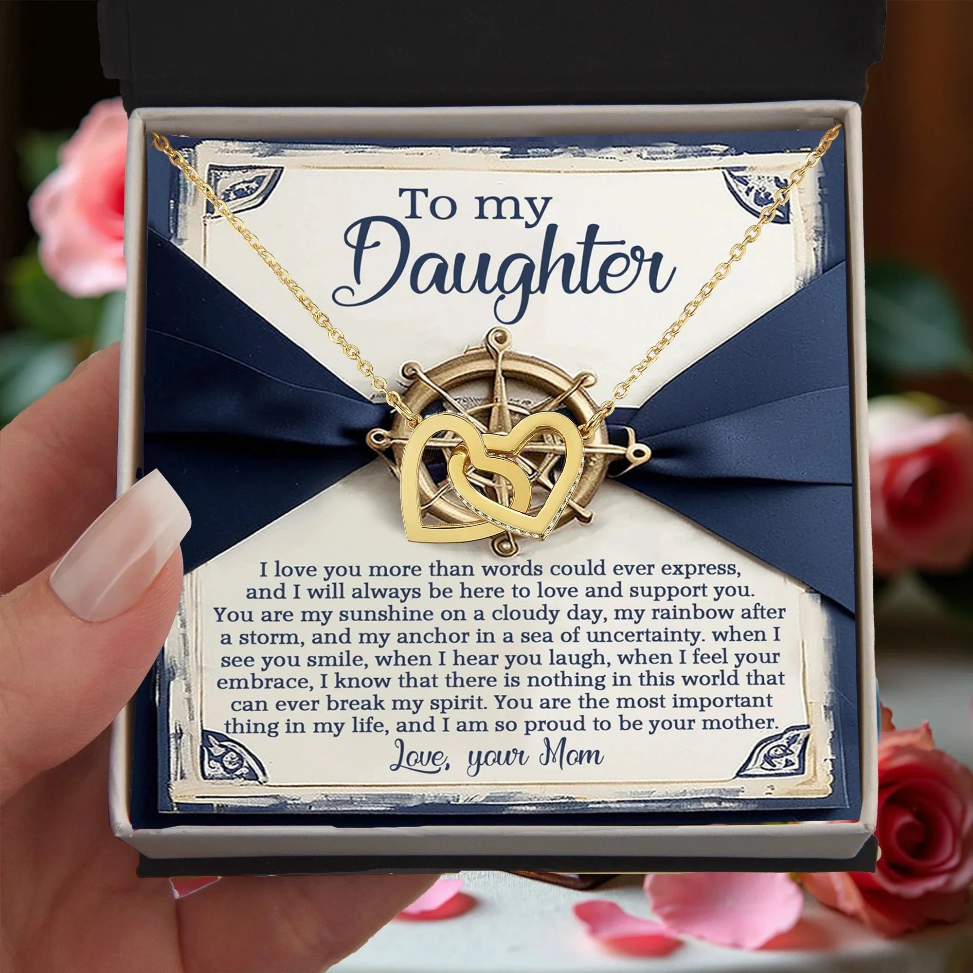 To My Daughter - You Are My Sunshine & Anchor - Interlocking Hearts Necklace
