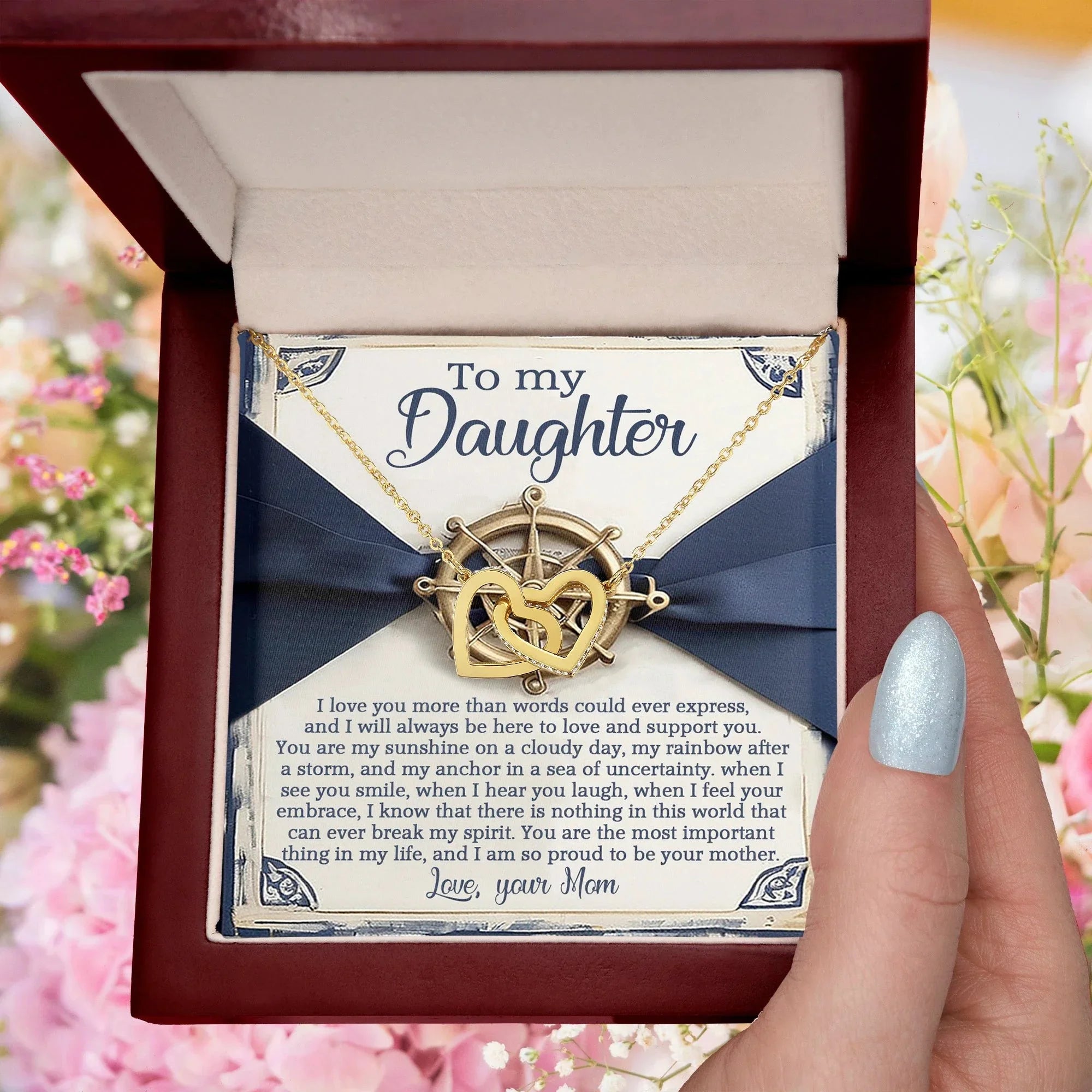 To My Daughter - You Are My Sunshine & Anchor - Interlocking Hearts Necklace
