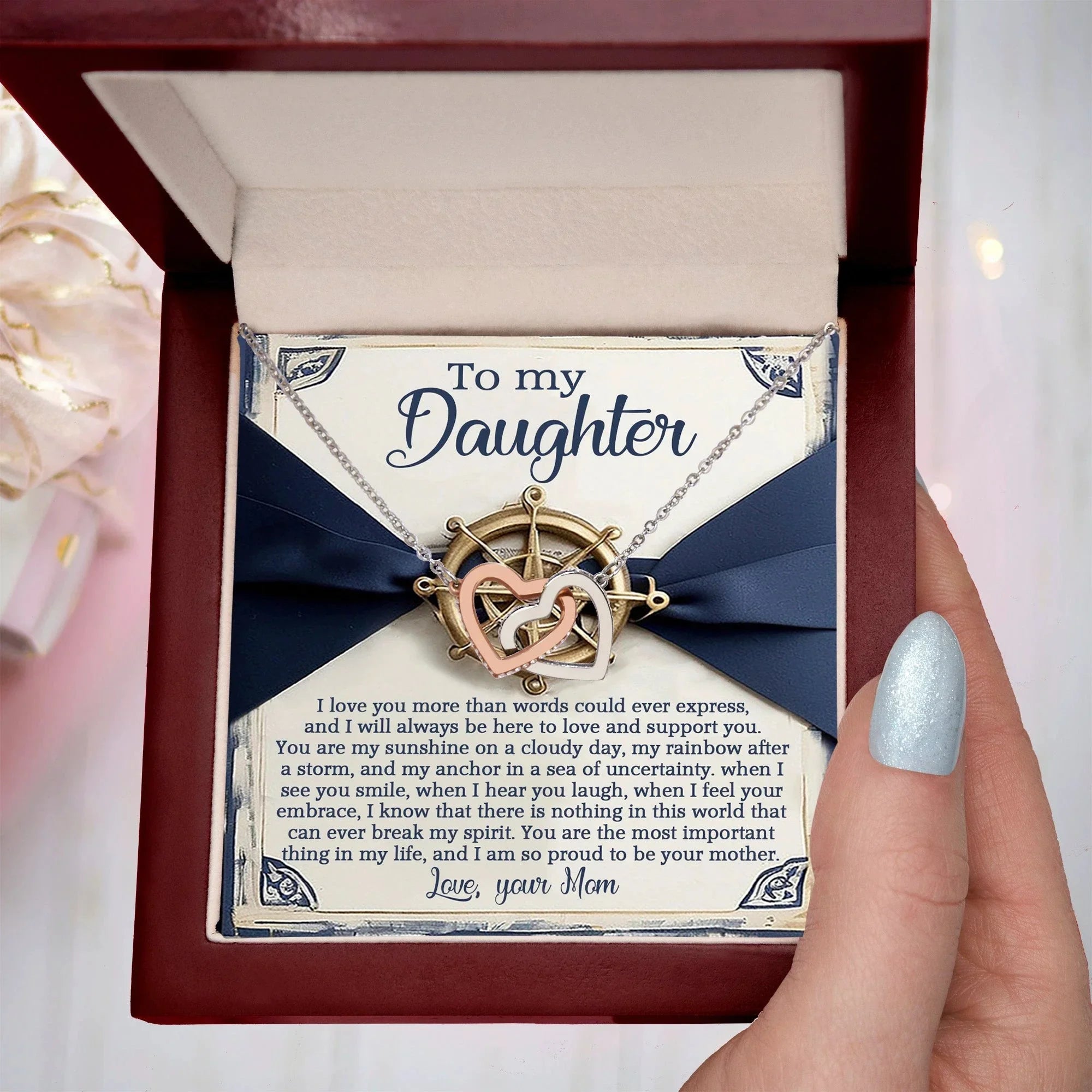 To My Daughter - You Are My Sunshine & Anchor - Interlocking Hearts Necklace