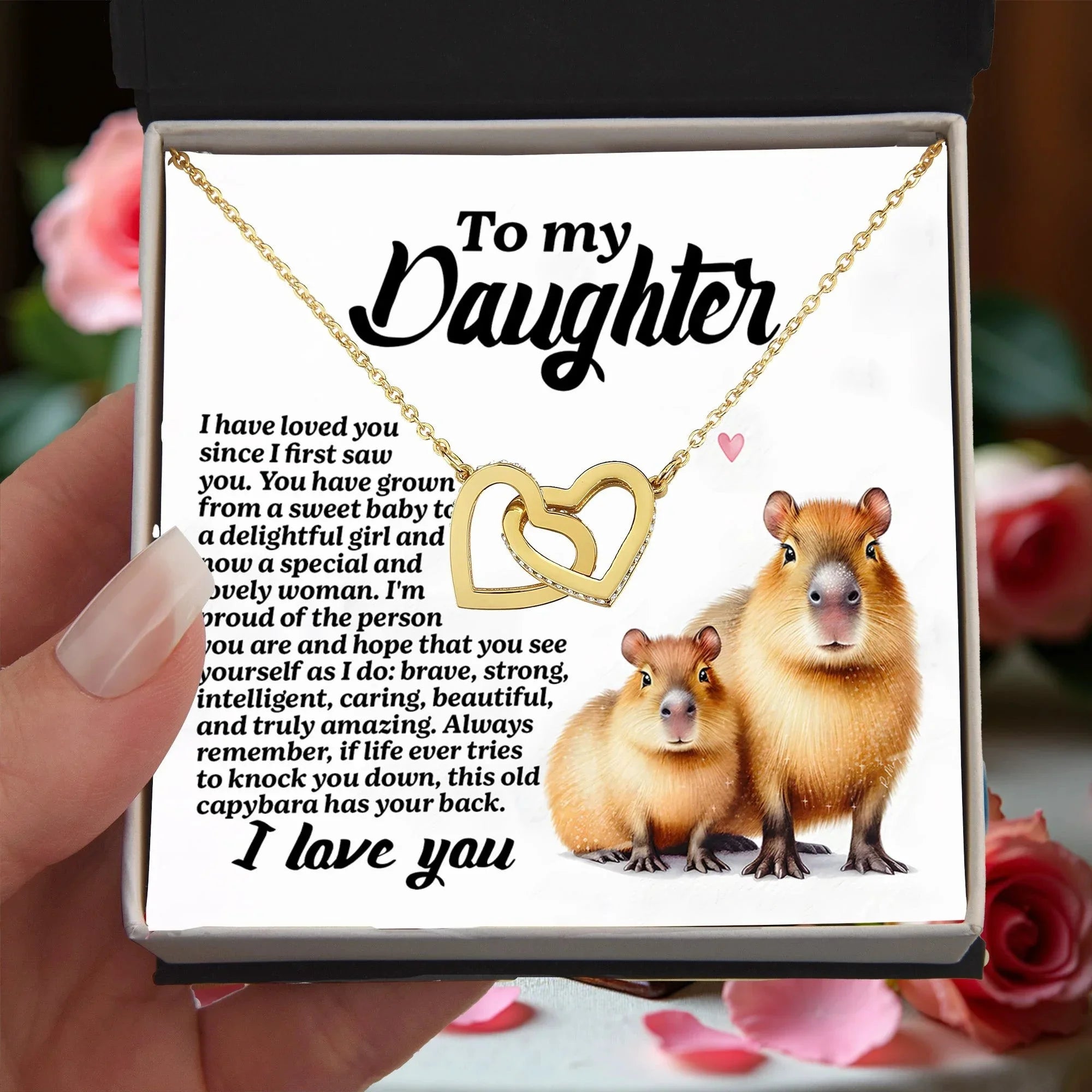 To My Daughter - Proud of You - Interlocking Hearts Necklace