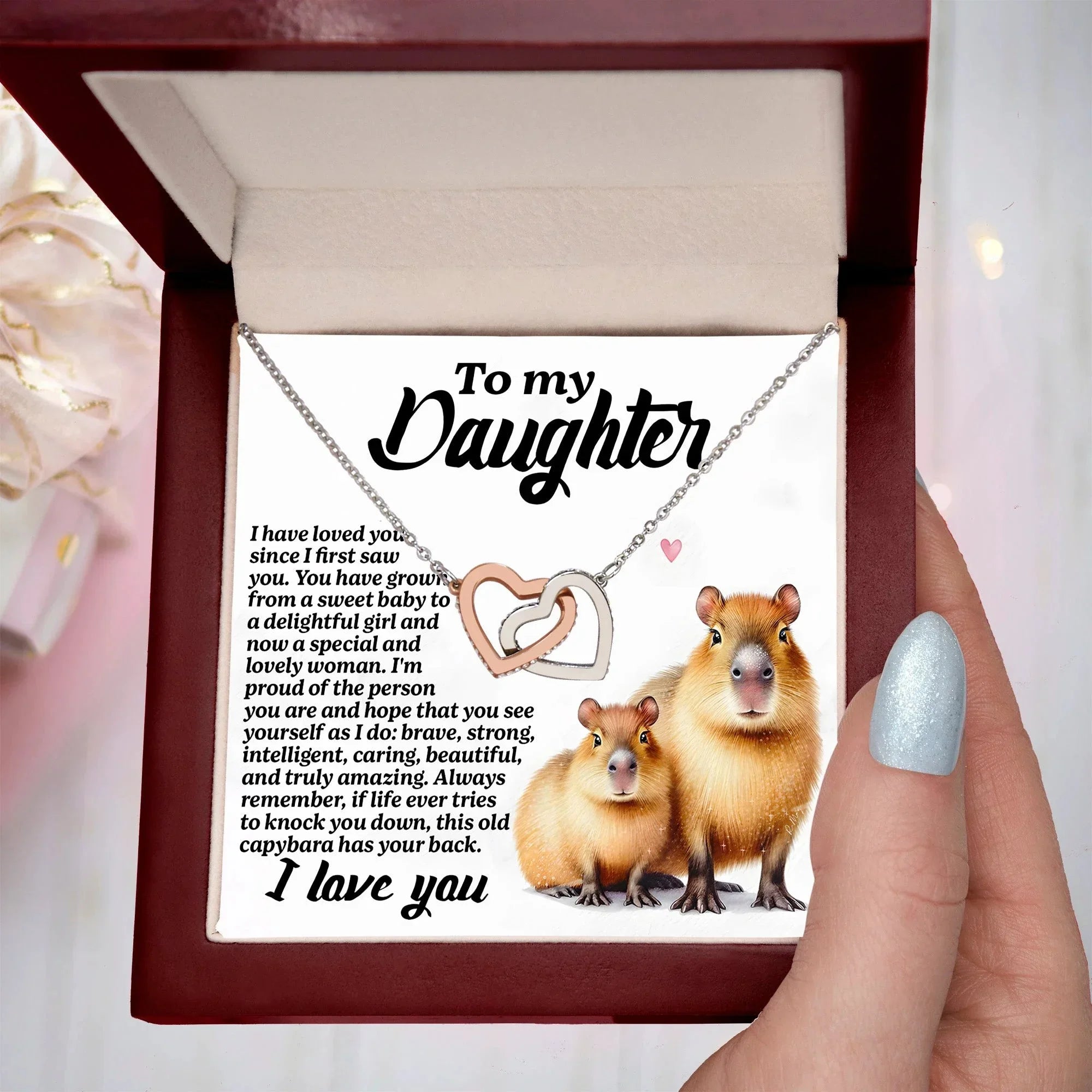 To My Daughter - Proud of You - Interlocking Hearts Necklace