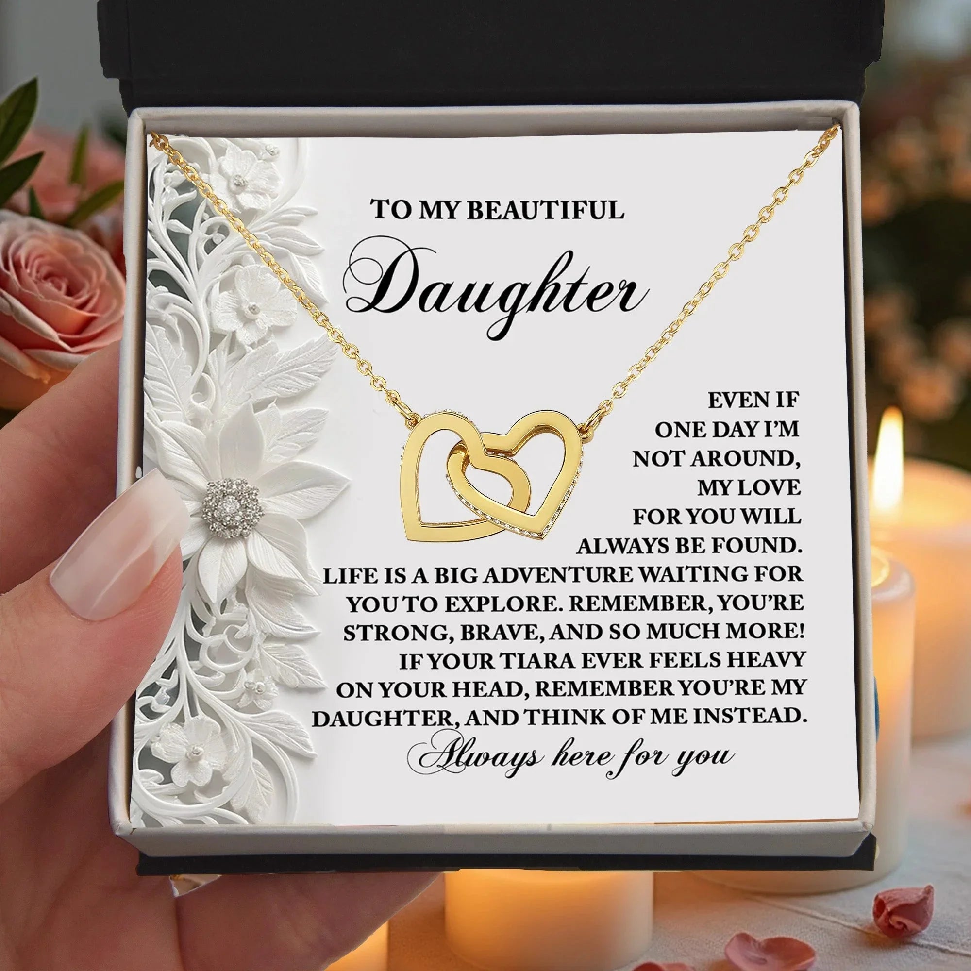 To My Beautiful Daughter - Inspirational Gift for Life's Adventures - Interlocking Hearts Necklace