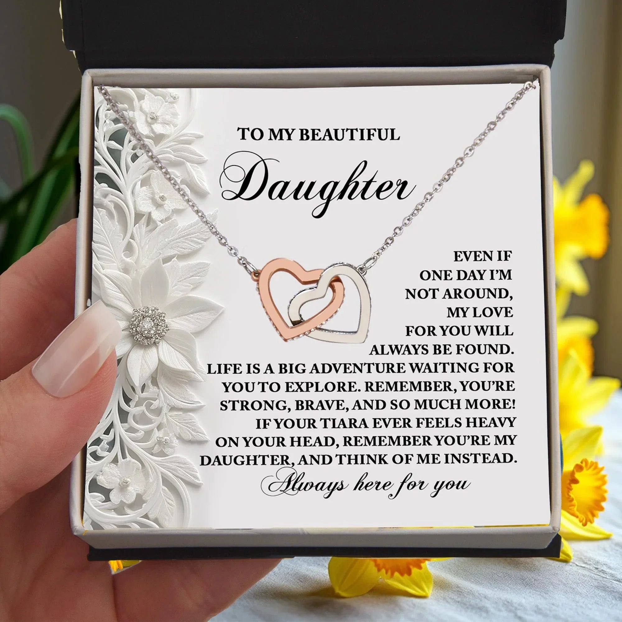 To My Beautiful Daughter - Inspirational Gift for Life's Adventures - Interlocking Hearts Necklace