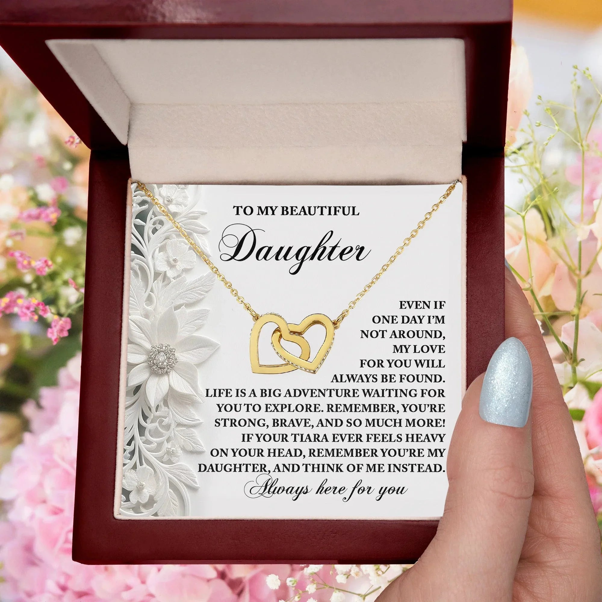To My Beautiful Daughter - Inspirational Gift for Life's Adventures - Interlocking Hearts Necklace