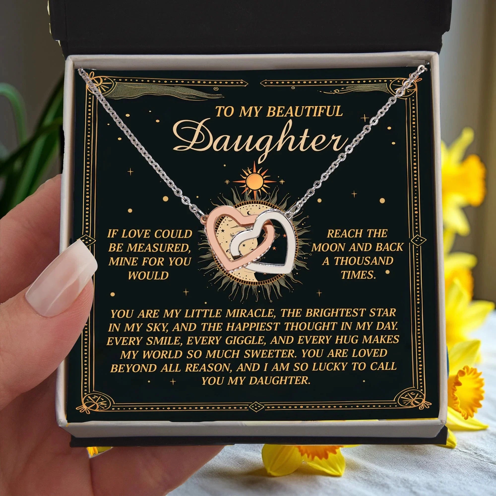 To My Beautiful Daughter – A Gift as Infinite as the Stars & Moon - Interlocking Hearts Necklace