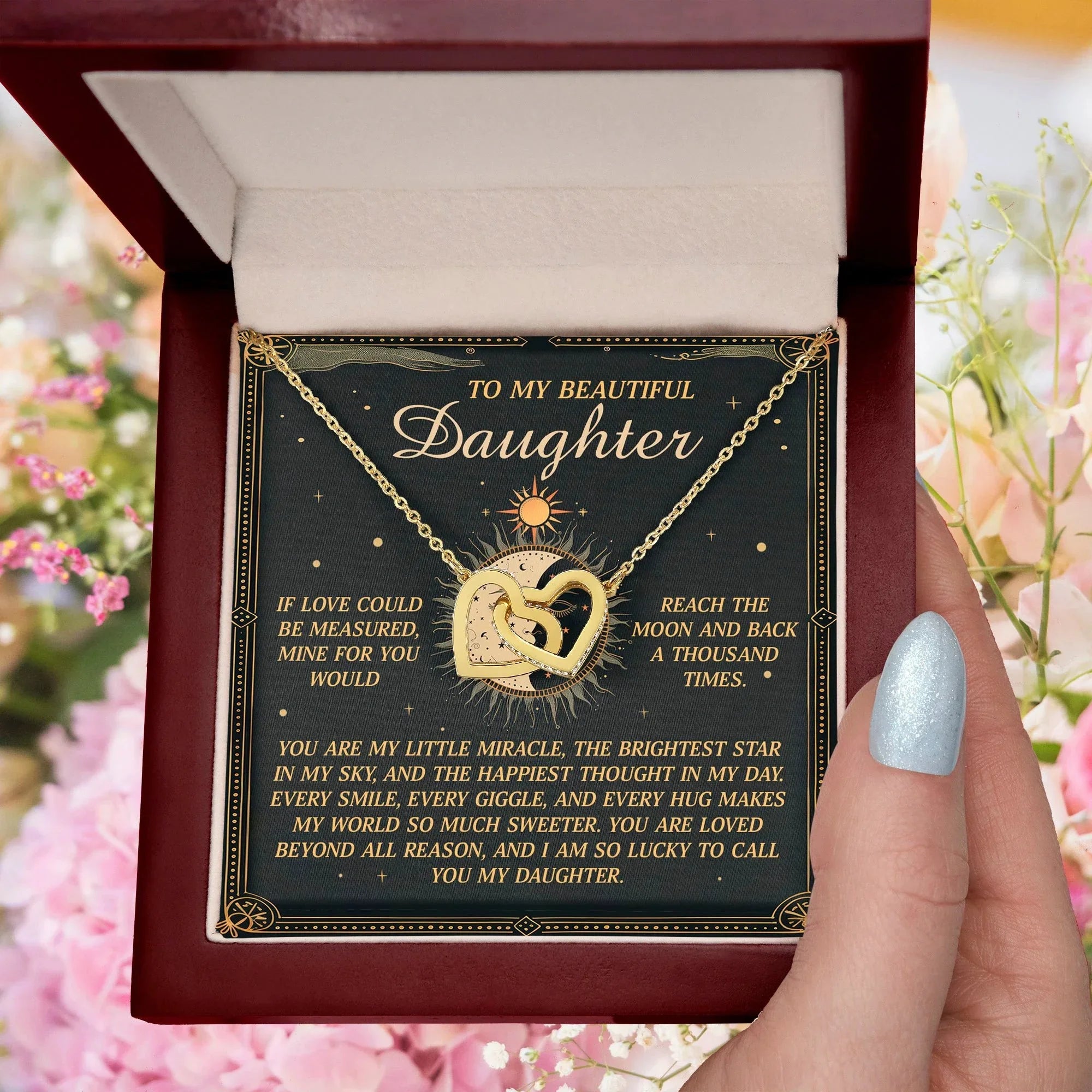 To My Beautiful Daughter – A Gift as Infinite as the Stars & Moon - Interlocking Hearts Necklace