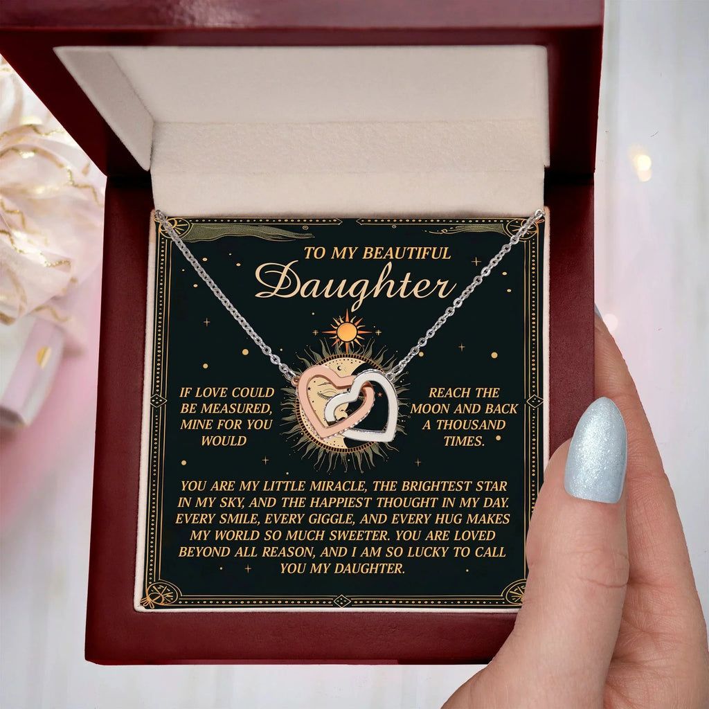 To My Beautiful Daughter – A Gift as Infinite as the Stars & Moon - Interlocking Hearts Necklace
