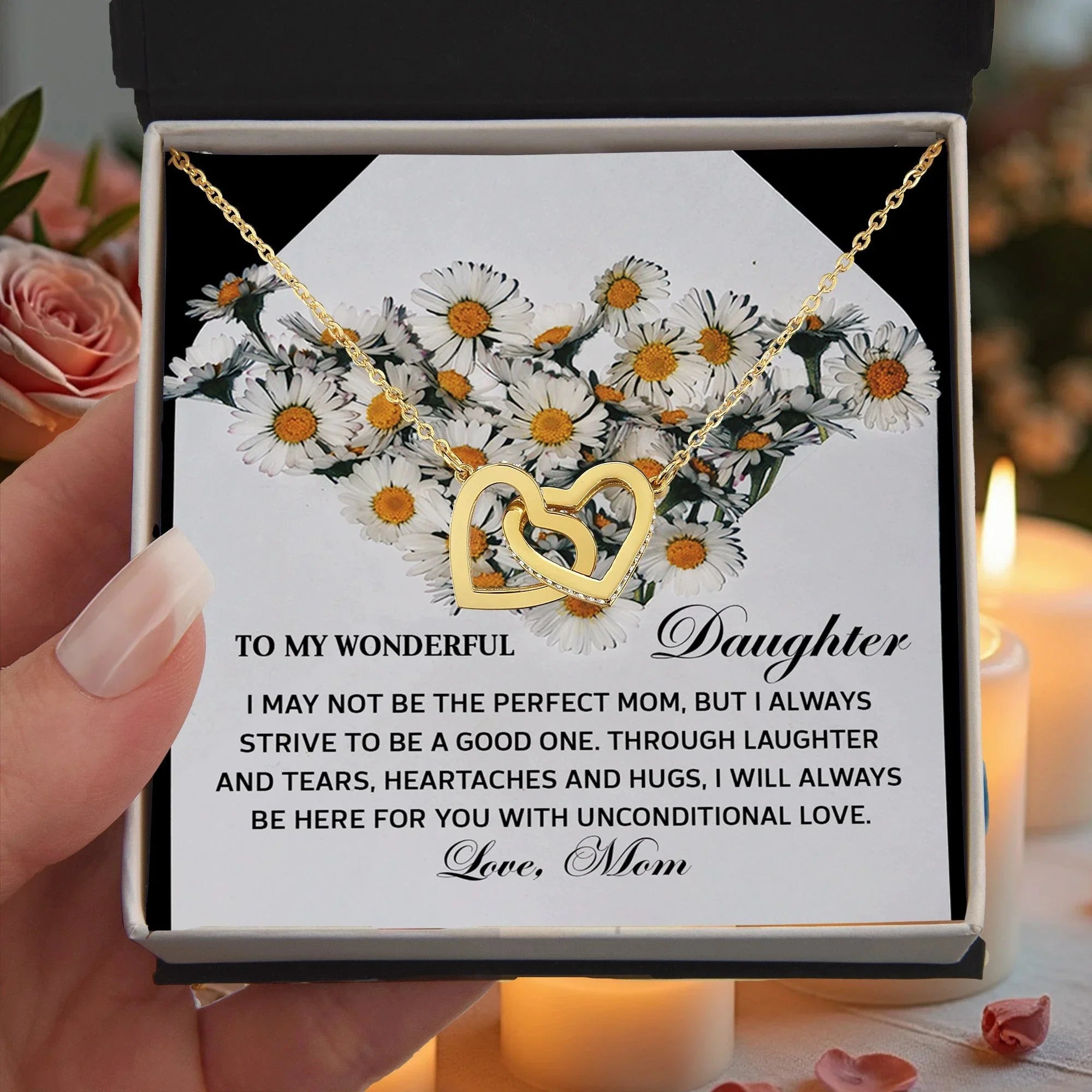 To My Wonderful Daughter - Unconditional Love from Mom - Interlocking Hearts Necklace